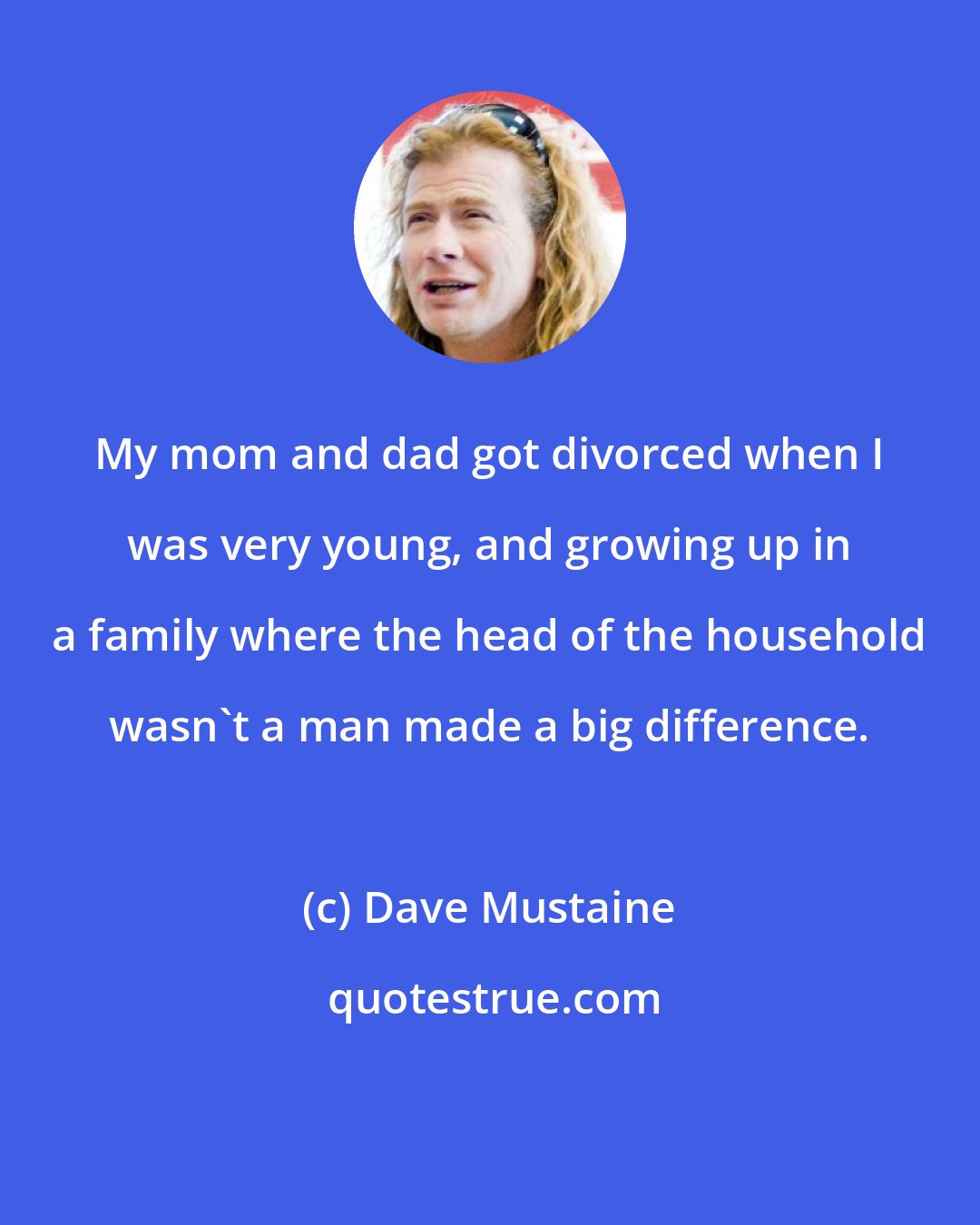 Dave Mustaine: My mom and dad got divorced when I was very young, and growing up in a family where the head of the household wasn't a man made a big difference.