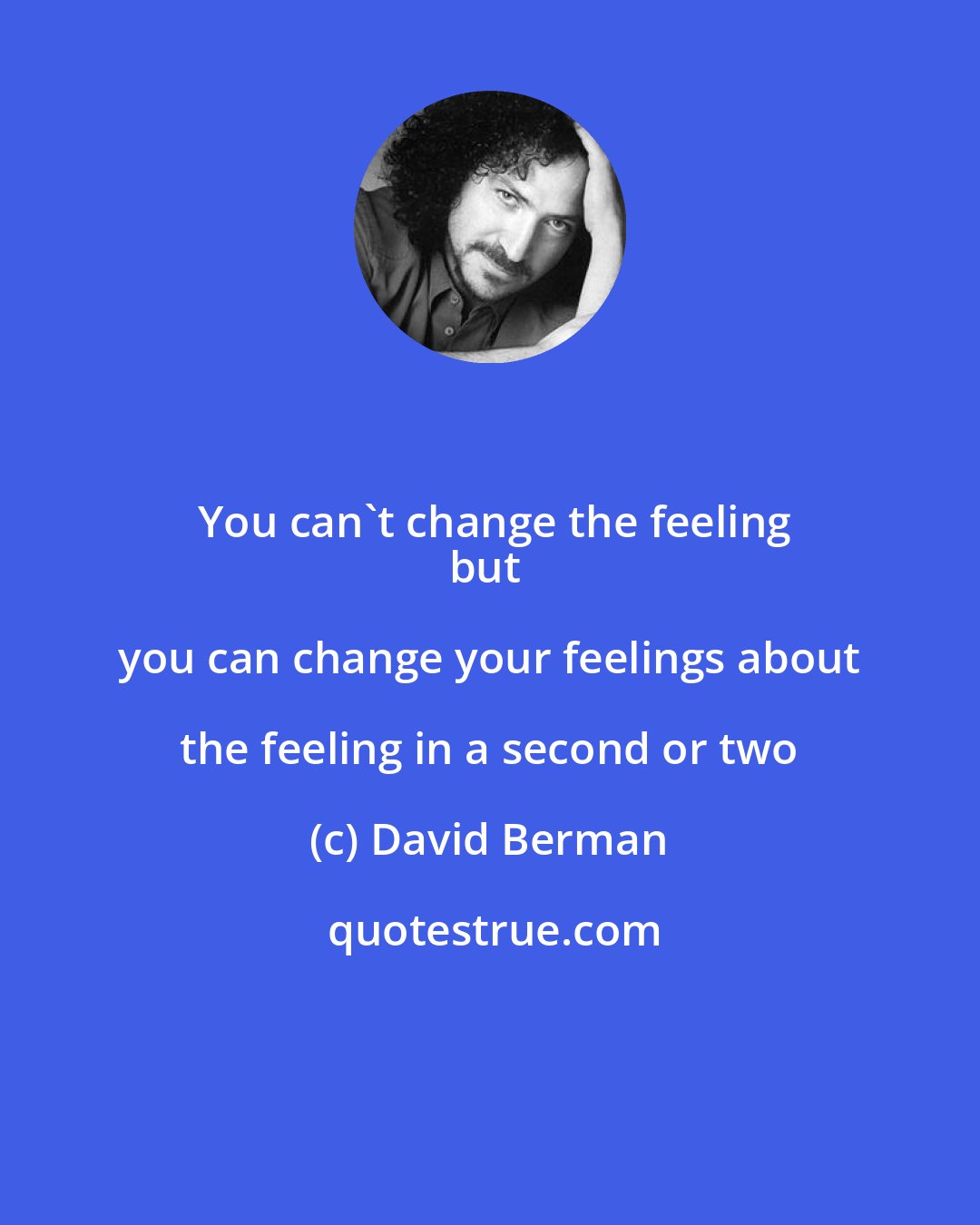 David Berman: You can't change the feeling
but you can change your feelings about the feeling in a second or two