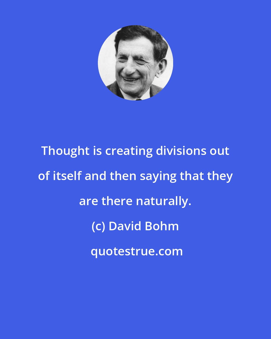 David Bohm: Thought is creating divisions out of itself and then saying that they are there naturally.