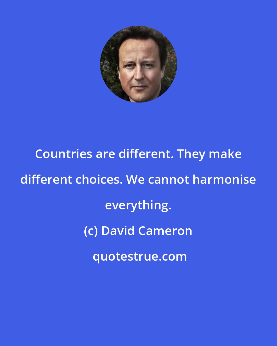 David Cameron: Countries are different. They make different choices. We cannot harmonise everything.