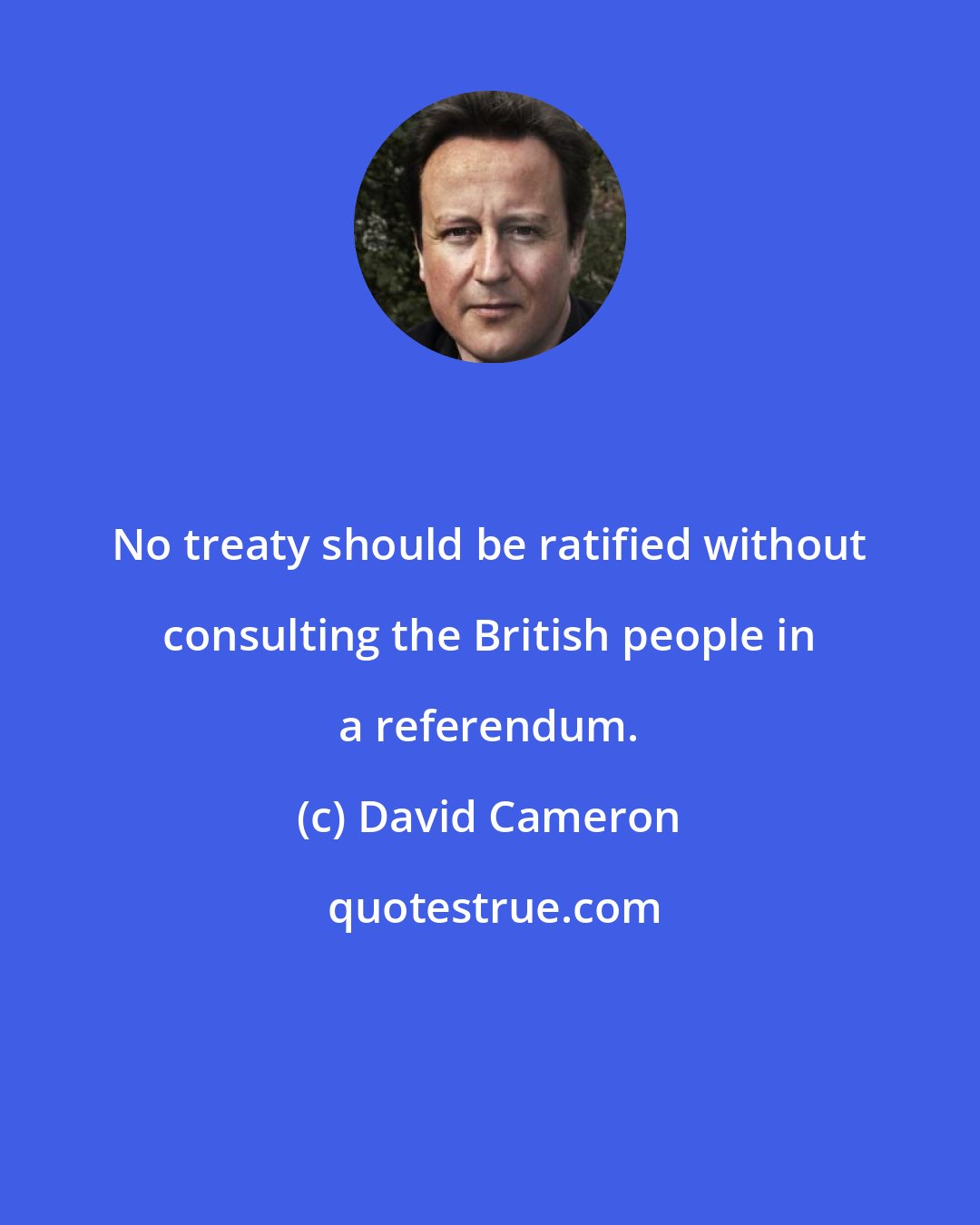 David Cameron: No treaty should be ratified without consulting the British people in a referendum.