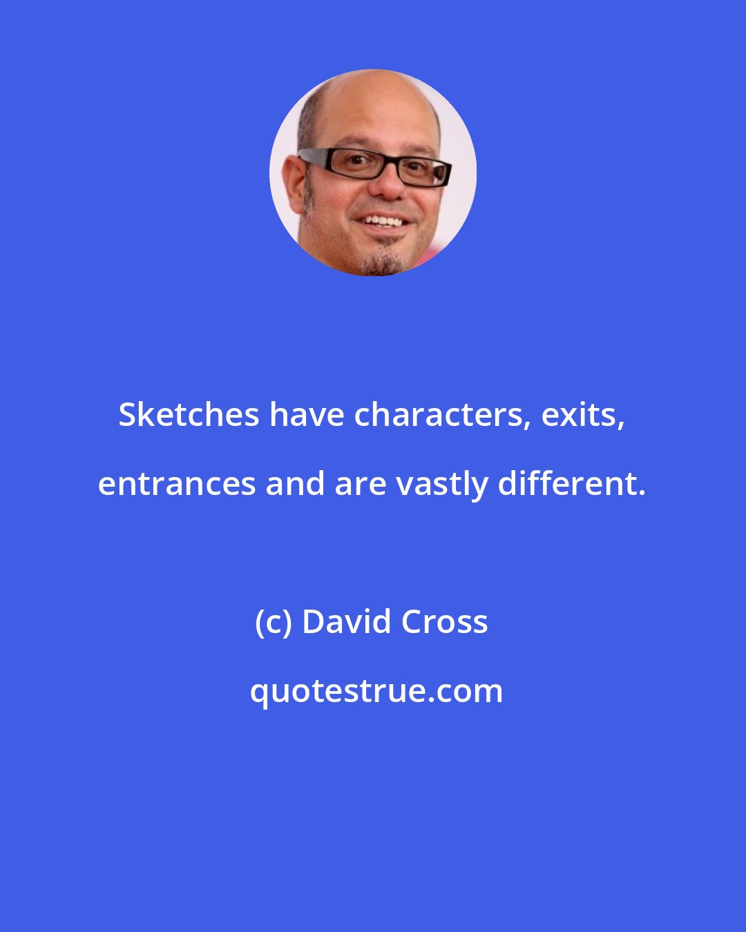 David Cross: Sketches have characters, exits, entrances and are vastly different.