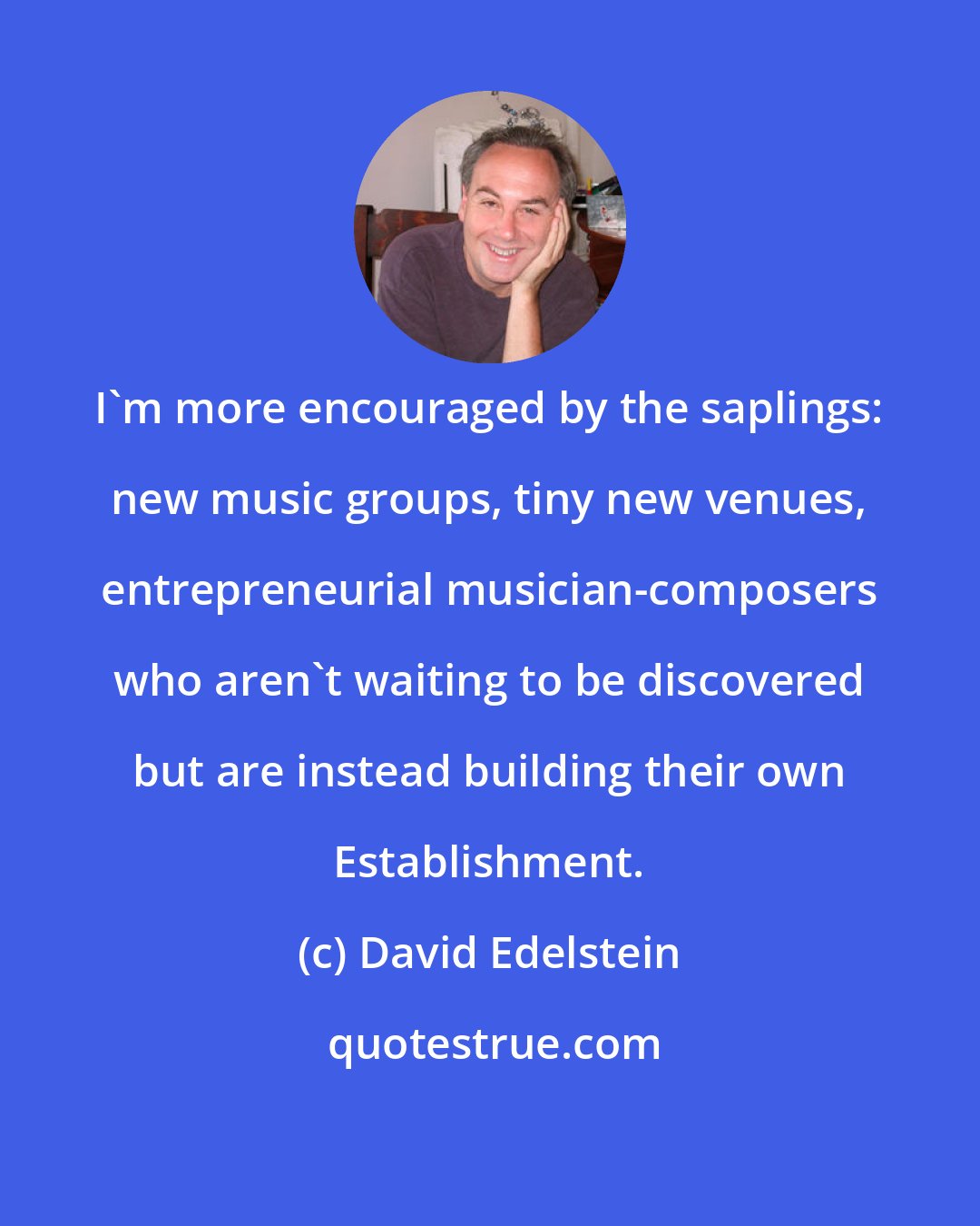 David Edelstein: I'm more encouraged by the saplings: new music groups, tiny new venues, entrepreneurial musician-composers who aren't waiting to be discovered but are instead building their own Establishment.