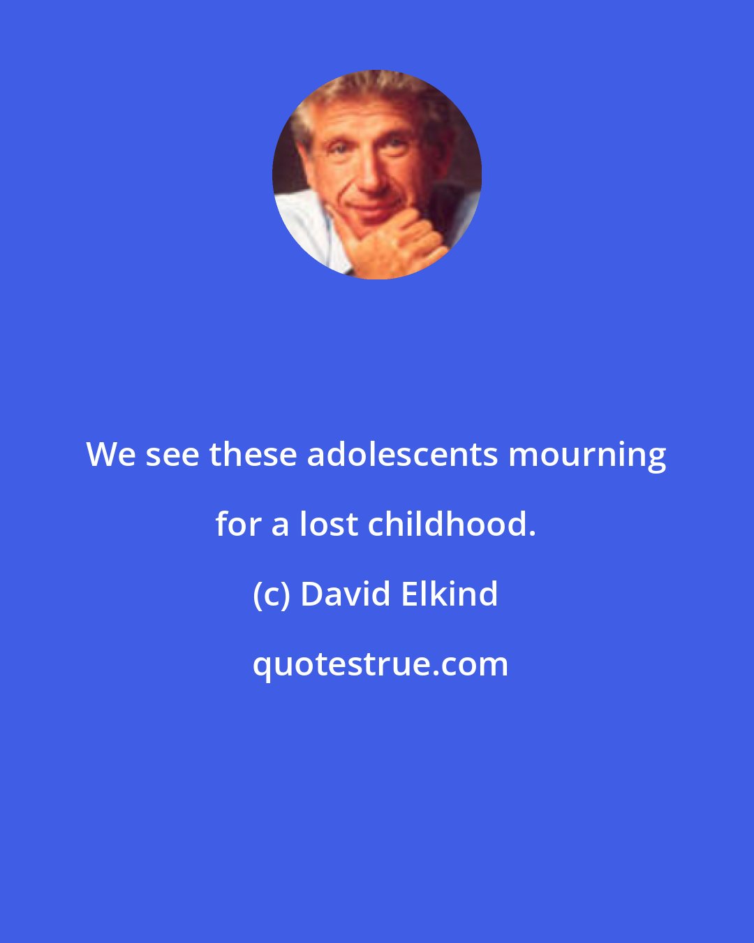 David Elkind: We see these adolescents mourning for a lost childhood.