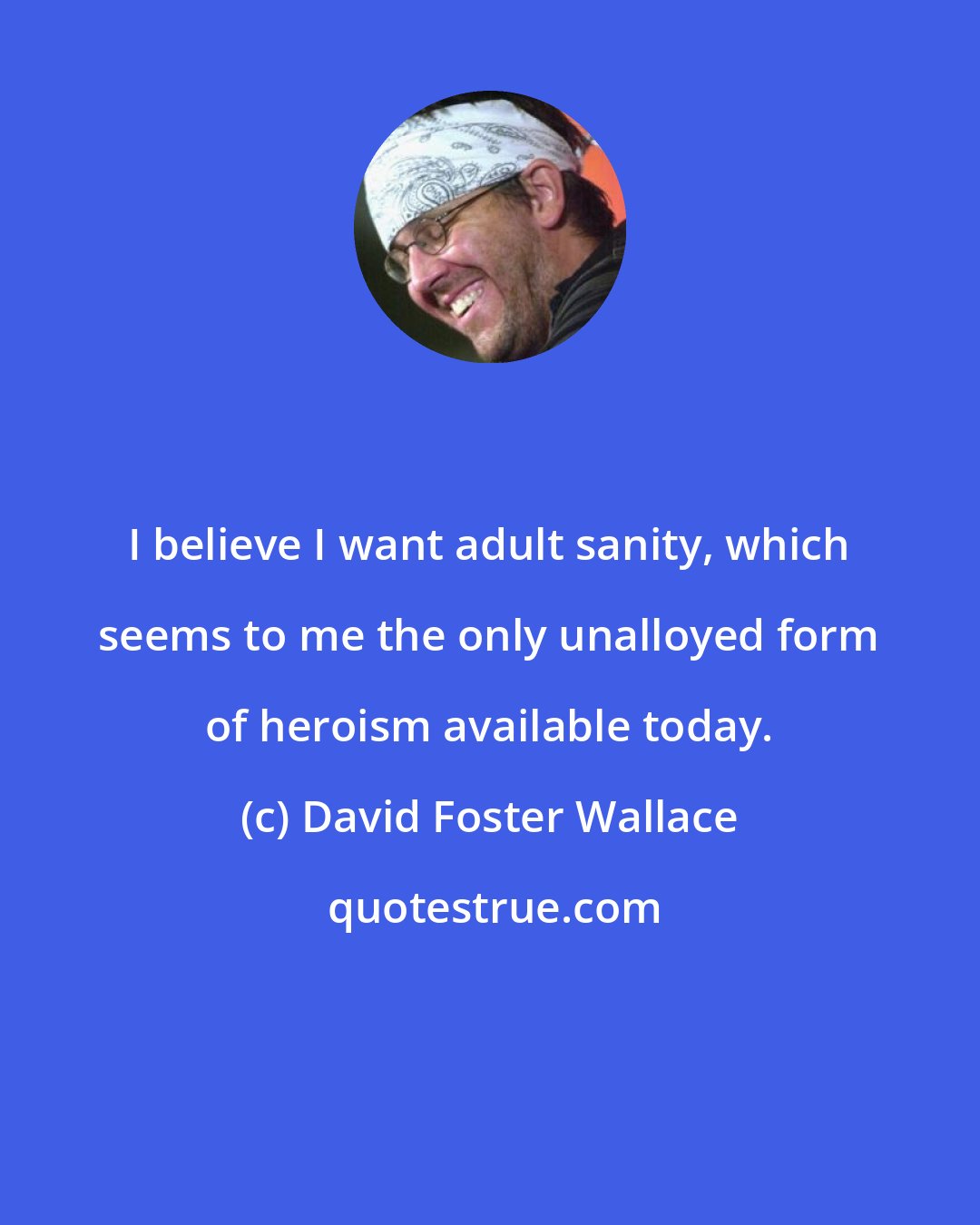 David Foster Wallace: I believe I want adult sanity, which seems to me the only unalloyed form of heroism available today.