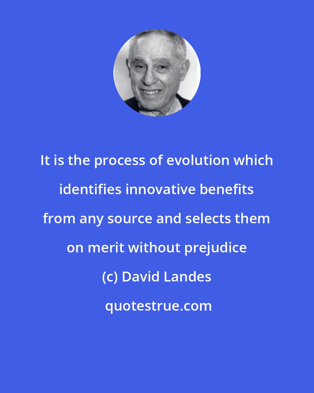 David Landes: It is the process of evolution which identifies innovative benefits from any source and selects them on merit without prejudice