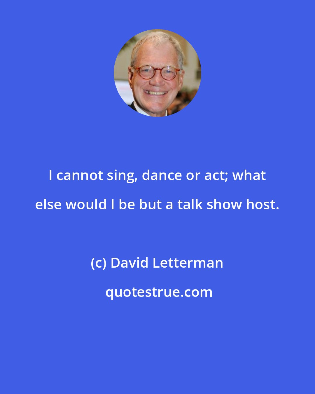 David Letterman: I cannot sing, dance or act; what else would I be but a talk show host.