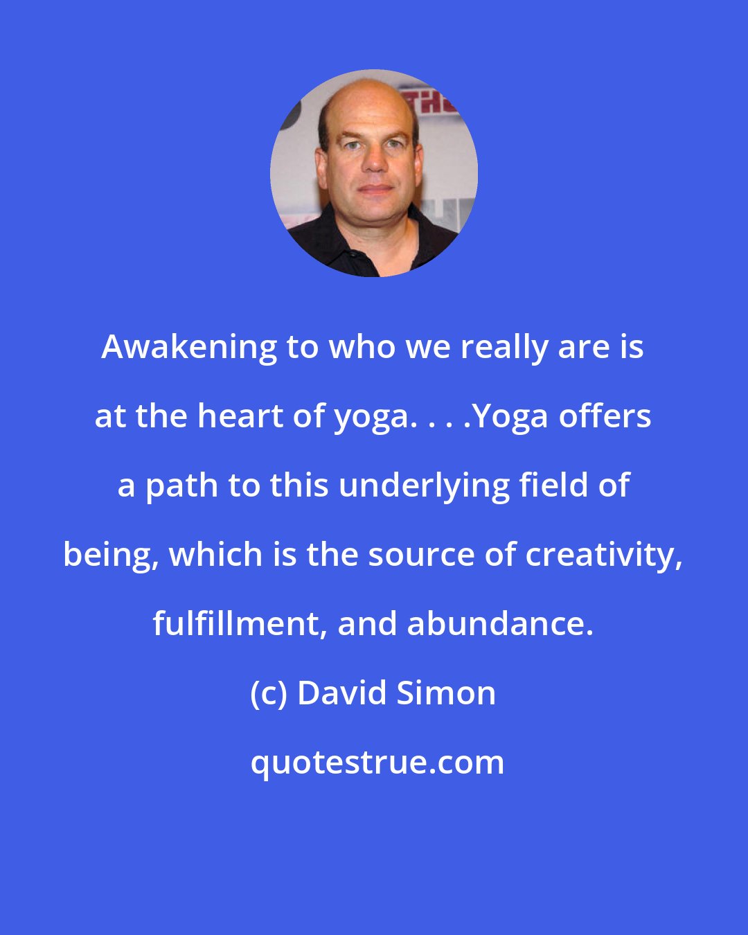David Simon: Awakening to who we really are is at the heart of yoga. . . .Yoga offers a path to this underlying field of being, which is the source of creativity, fulfillment, and abundance.