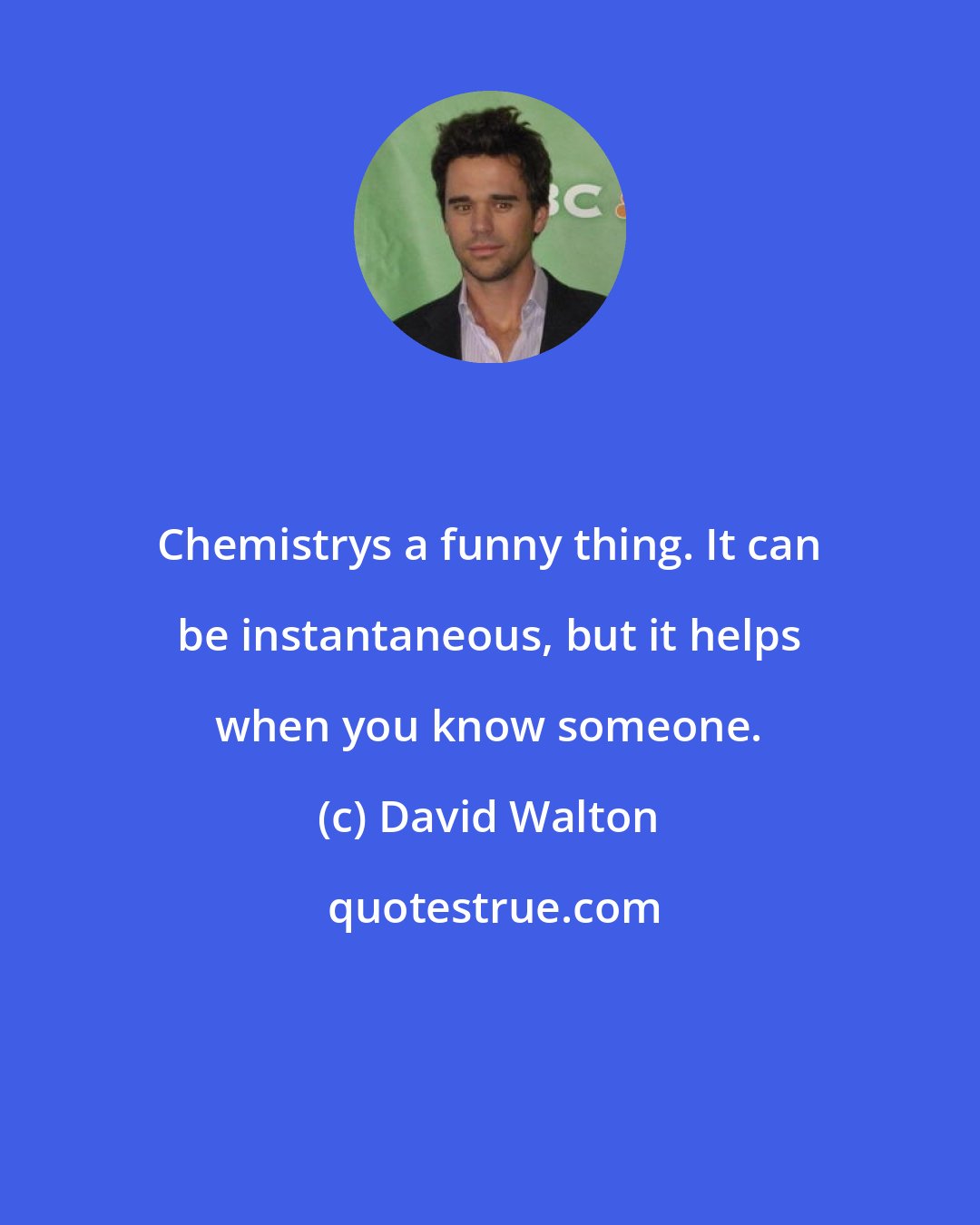 David Walton: Chemistrys a funny thing. It can be instantaneous, but it helps when you know someone.