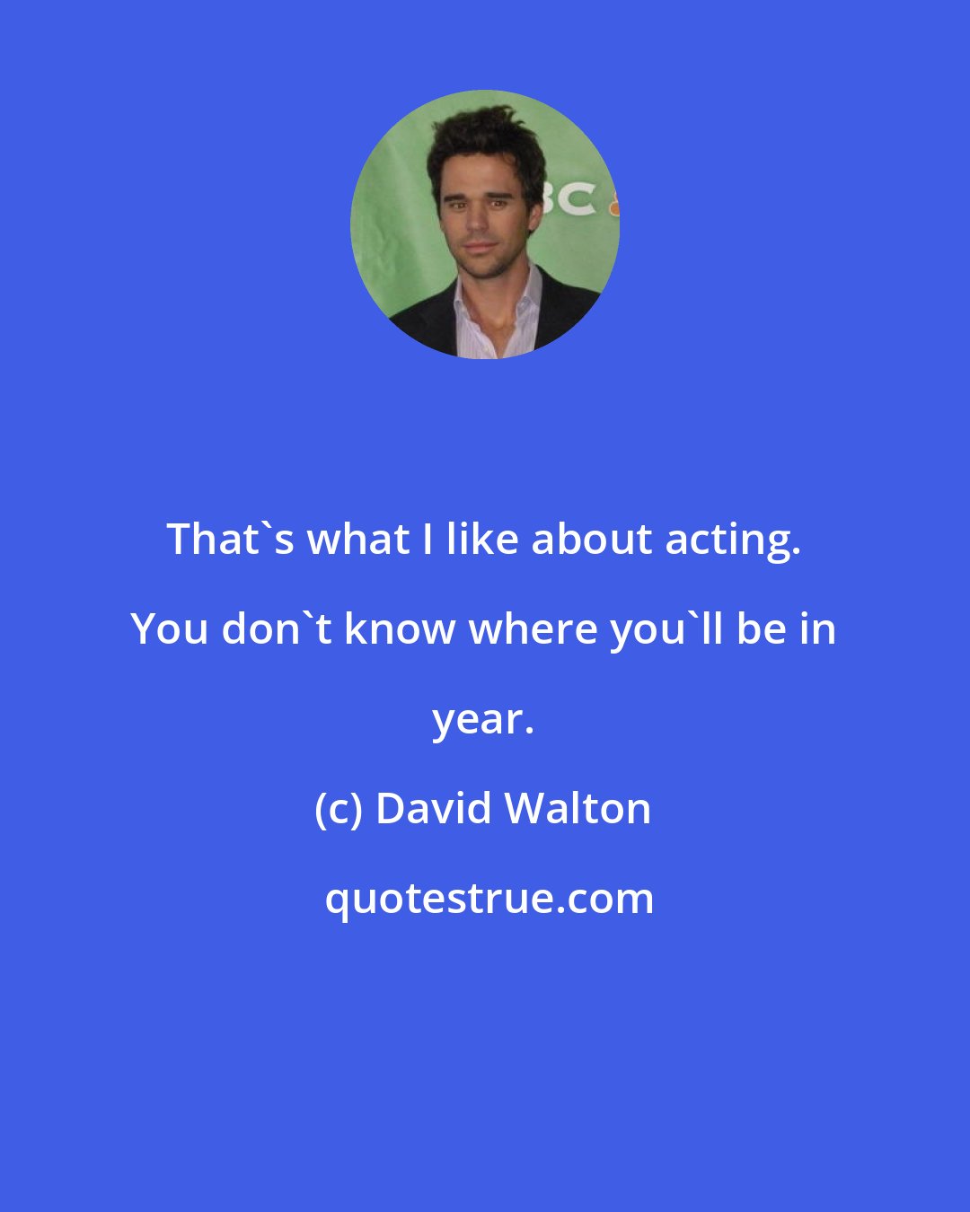 David Walton: That's what I like about acting. You don't know where you'll be in year.