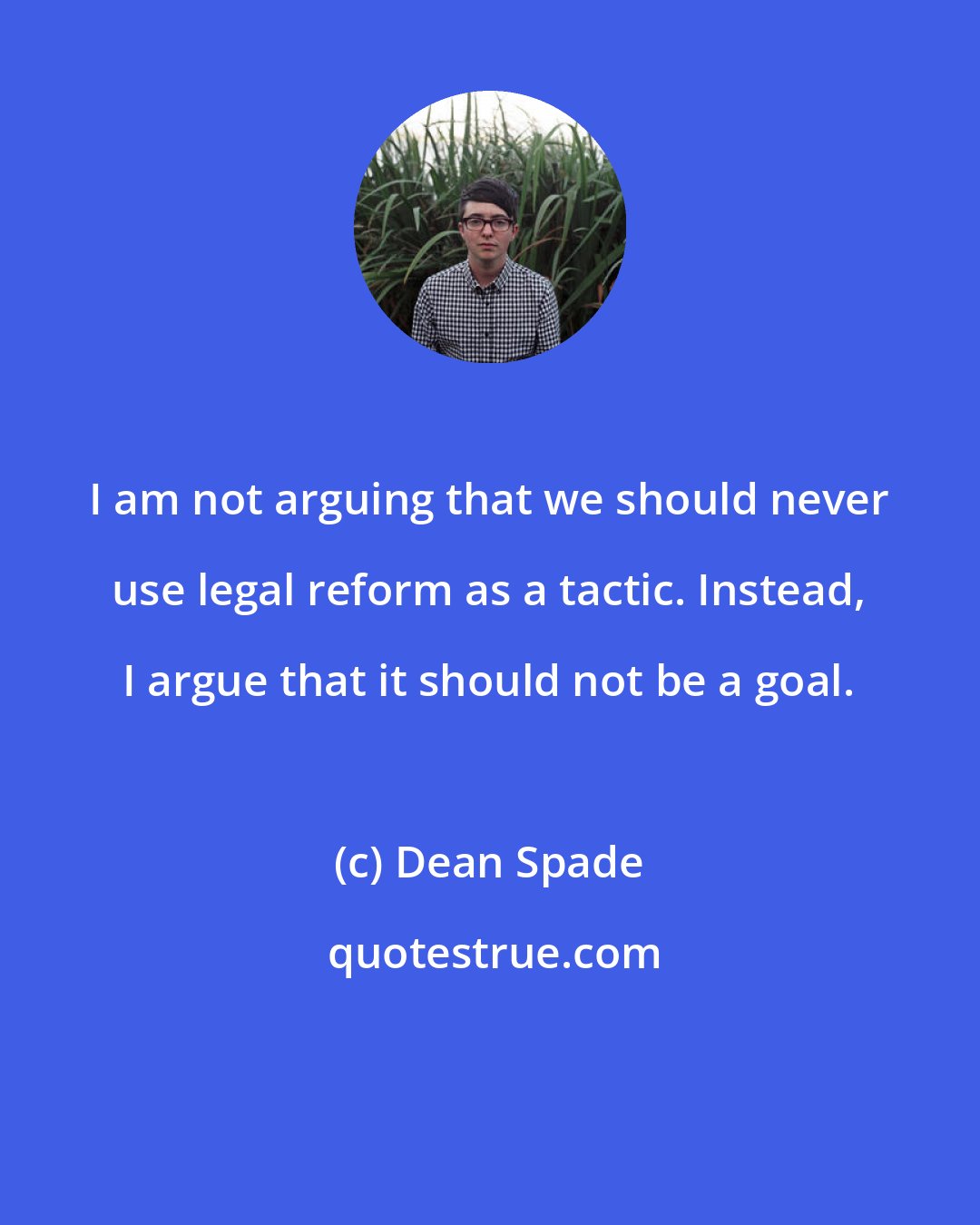 Dean Spade: I am not arguing that we should never use legal reform as a tactic. Instead, I argue that it should not be a goal.