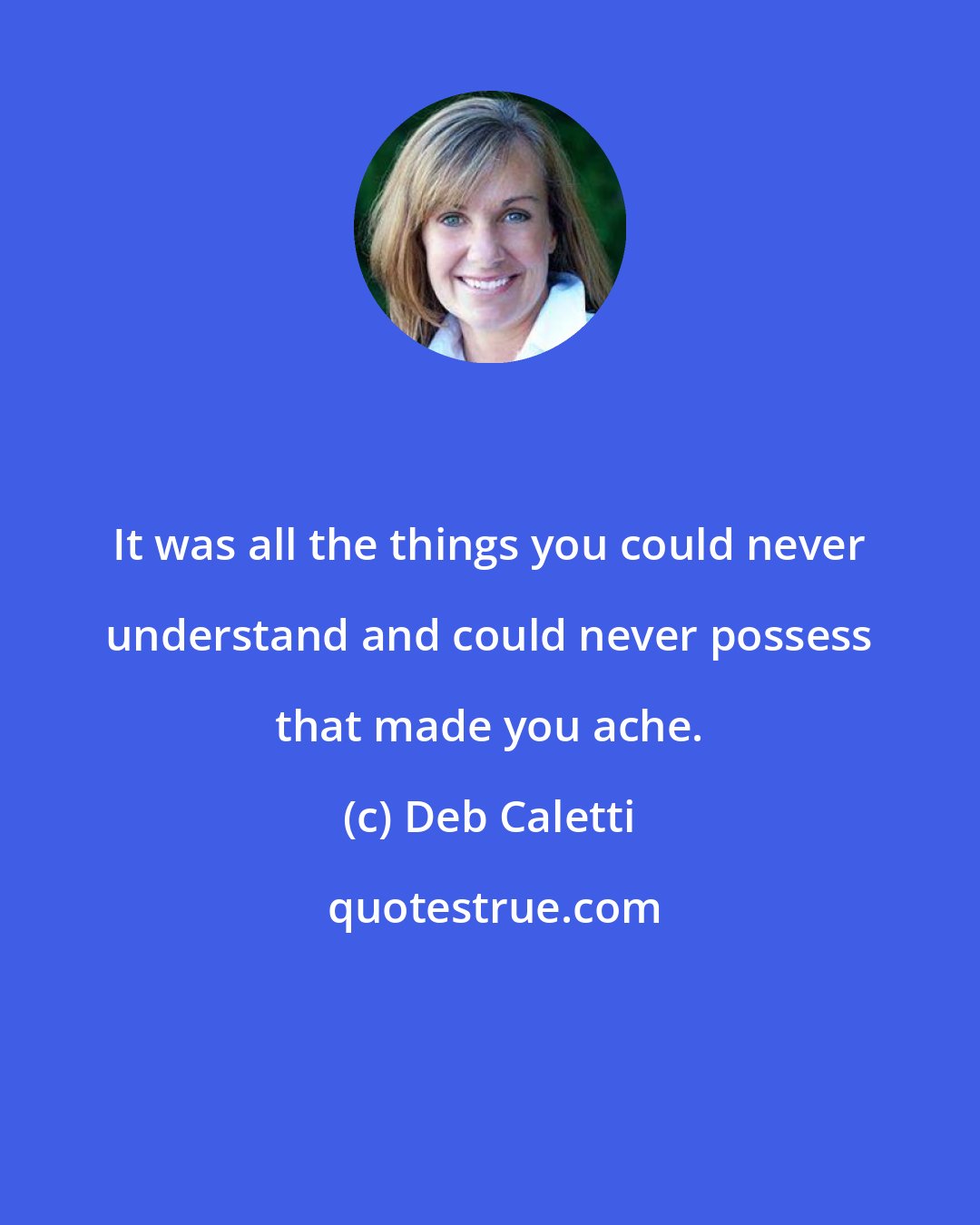 Deb Caletti: It was all the things you could never understand and could never possess that made you ache.