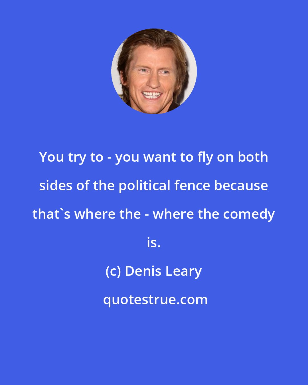 Denis Leary: You try to - you want to fly on both sides of the political fence because that's where the - where the comedy is.