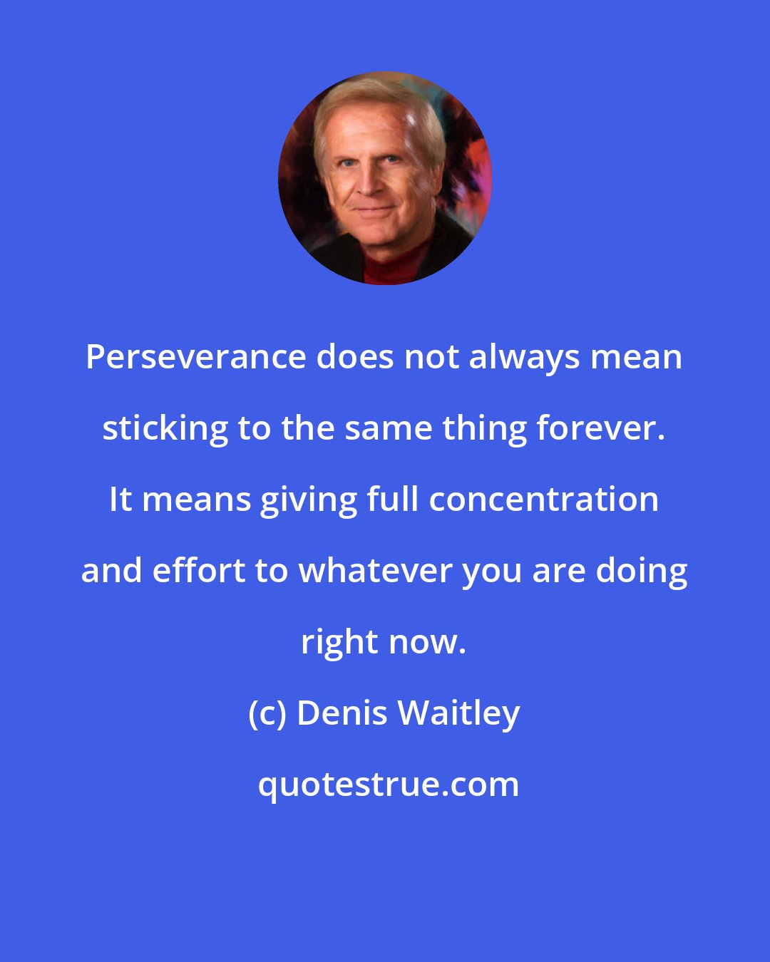 Denis Waitley: Perseverance does not always mean sticking to the same thing forever. It means giving full concentration and effort to whatever you are doing right now.