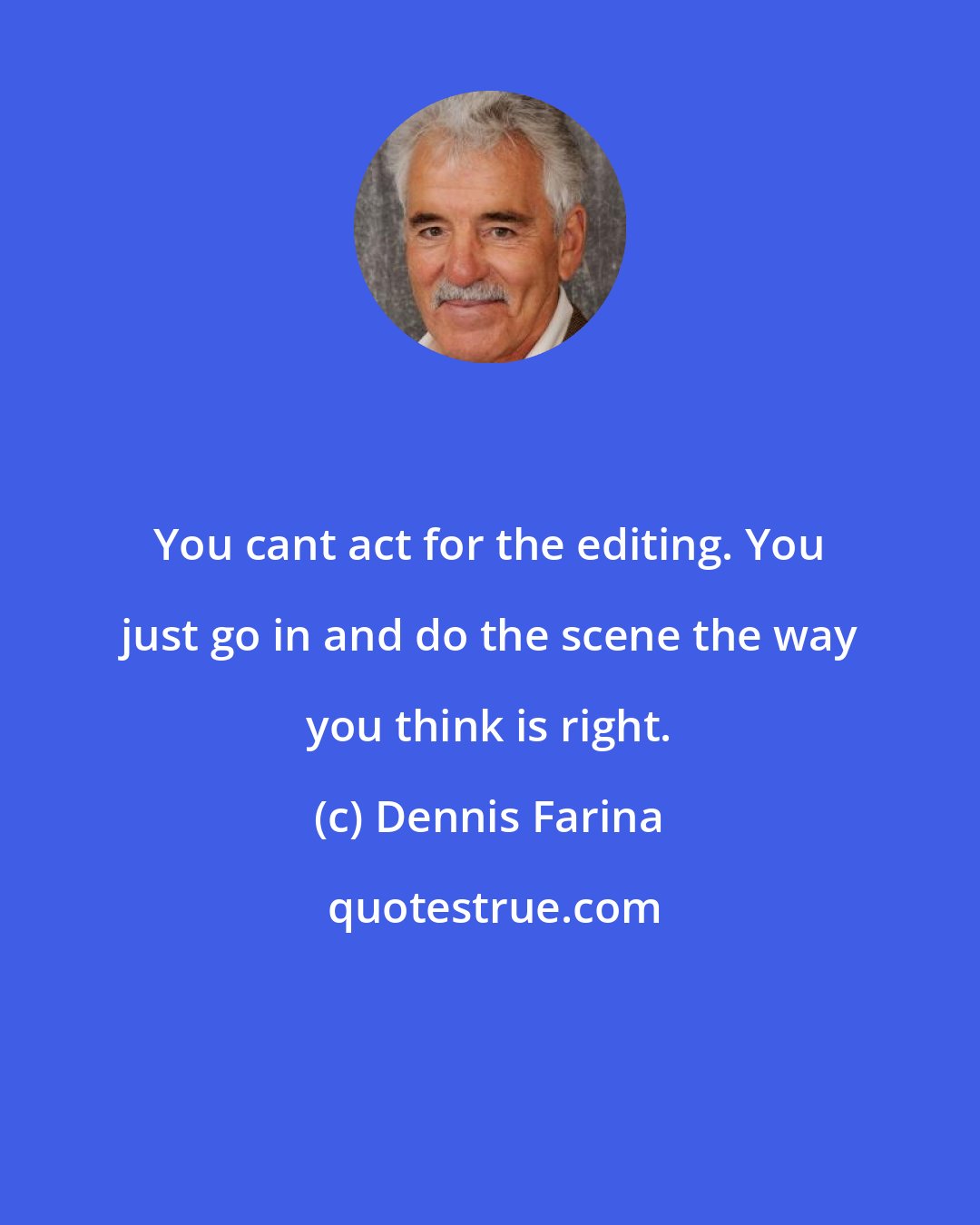 Dennis Farina: You cant act for the editing. You just go in and do the scene the way you think is right.