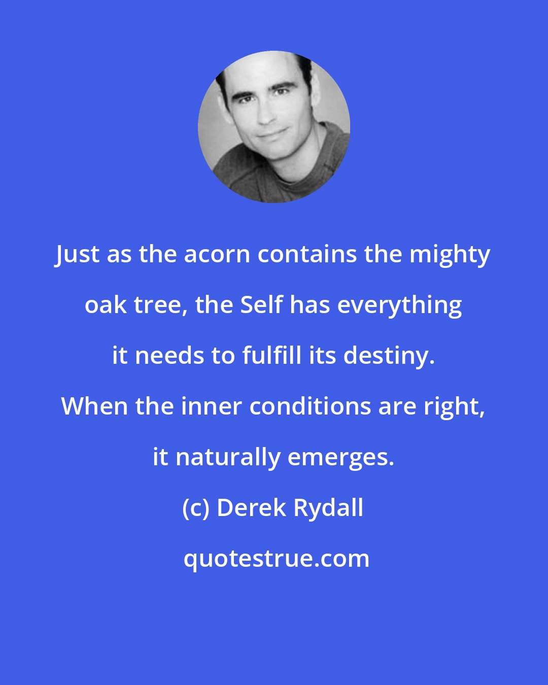 Derek Rydall: Just as the acorn contains the mighty oak tree, the Self has everything it needs to fulfill its destiny. When the inner conditions are right, it naturally emerges.