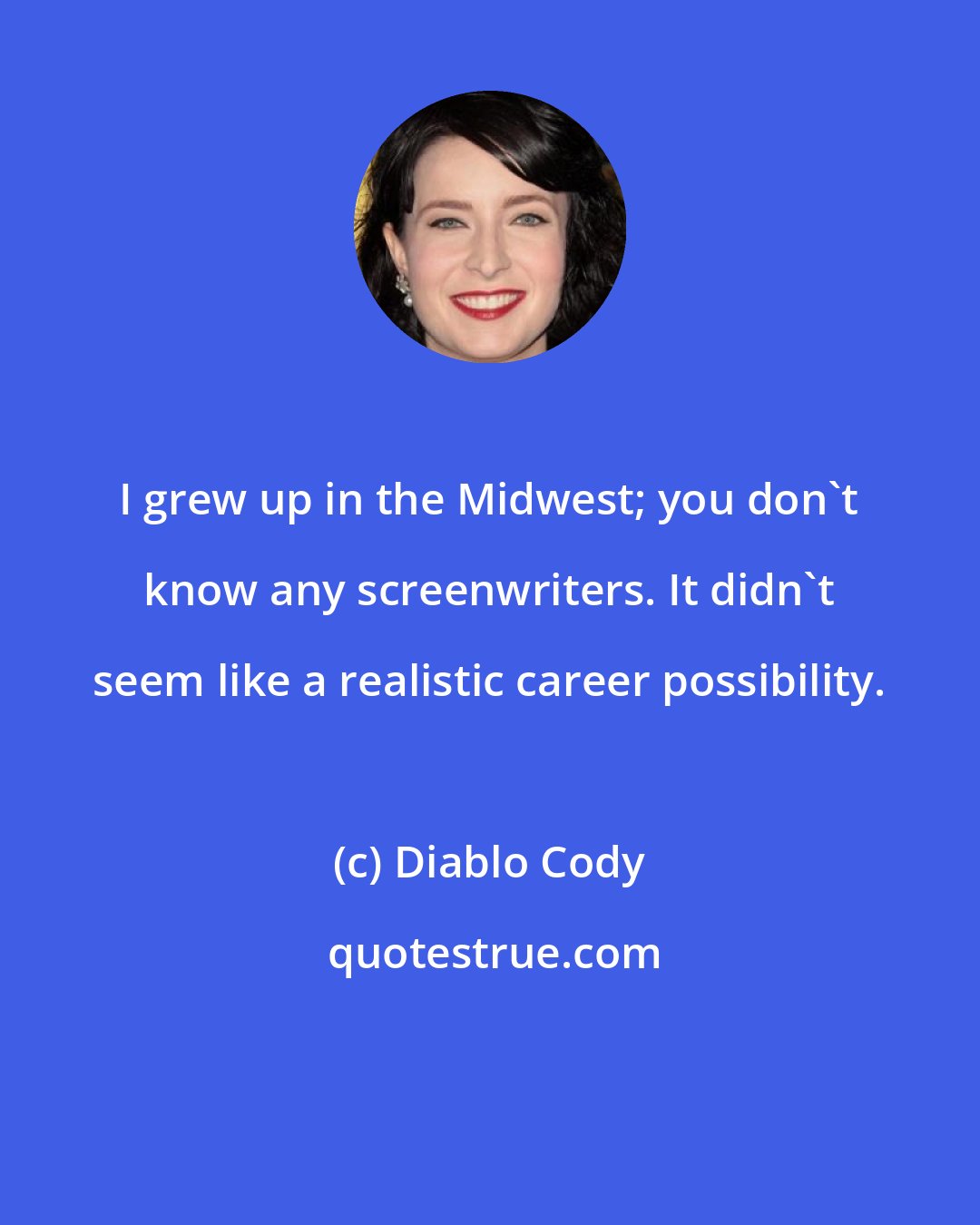 Diablo Cody: I grew up in the Midwest; you don't know any screenwriters. It didn't seem like a realistic career possibility.