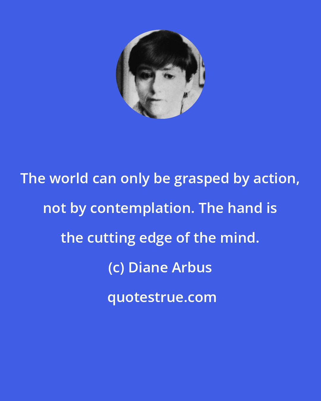 Diane Arbus: The world can only be grasped by action, not by contemplation. The hand is the cutting edge of the mind.