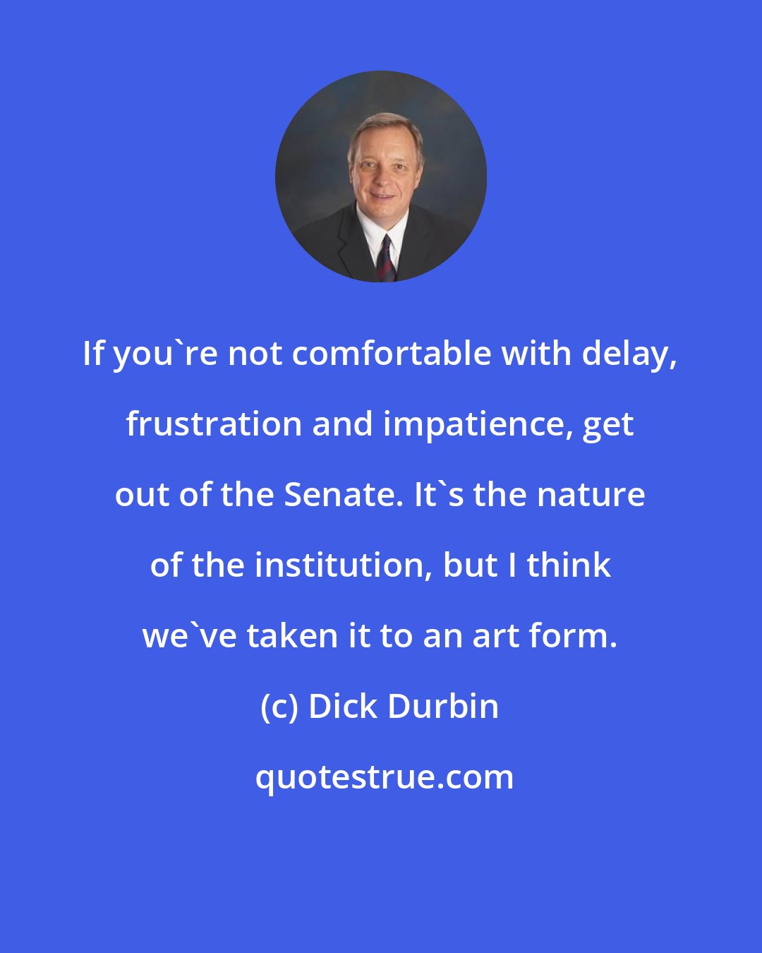 Dick Durbin: If you're not comfortable with delay, frustration and impatience, get out of the Senate. It's the nature of the institution, but I think we've taken it to an art form.