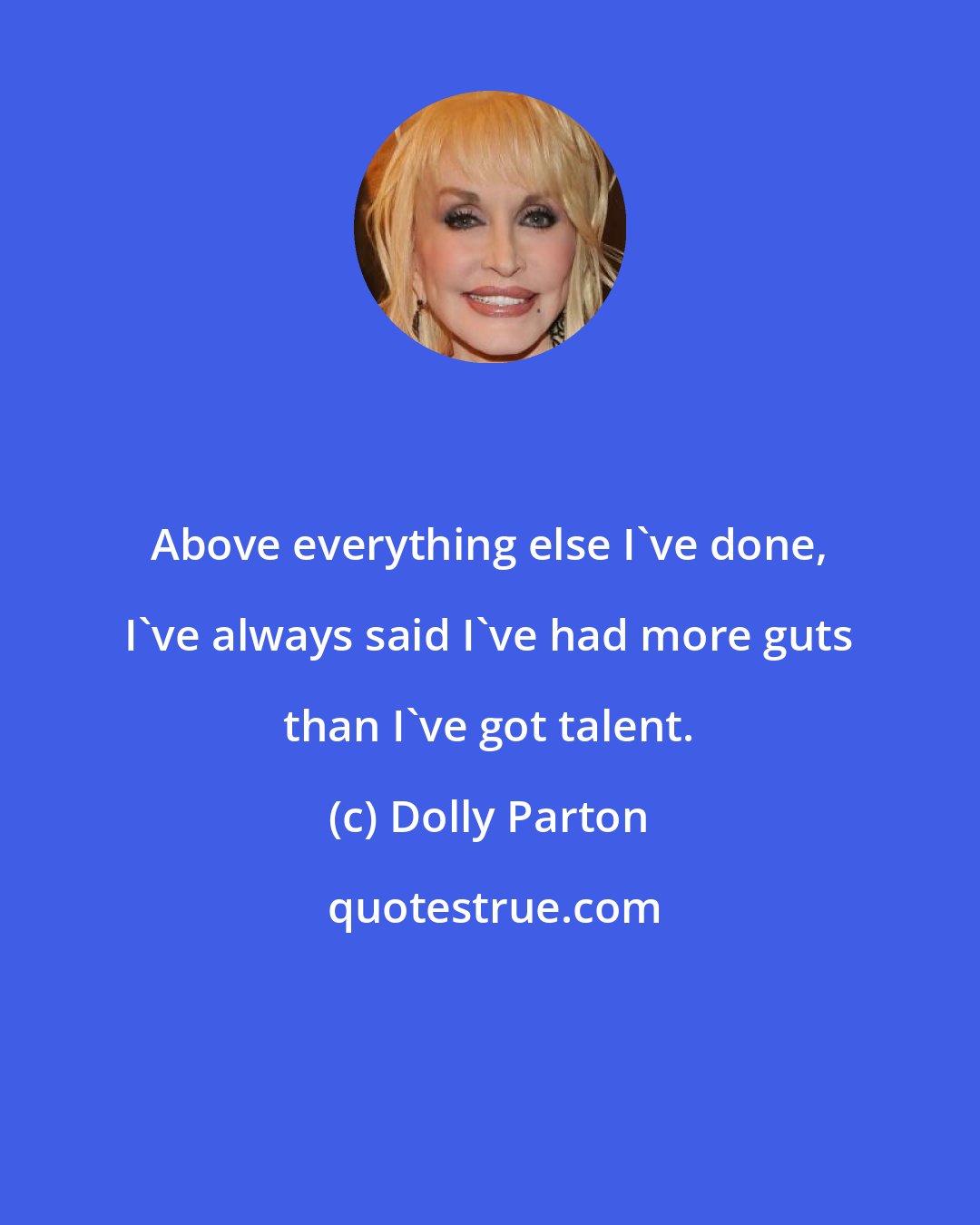 Dolly Parton: Above everything else I've done, I've always said I've had more guts than I've got talent.