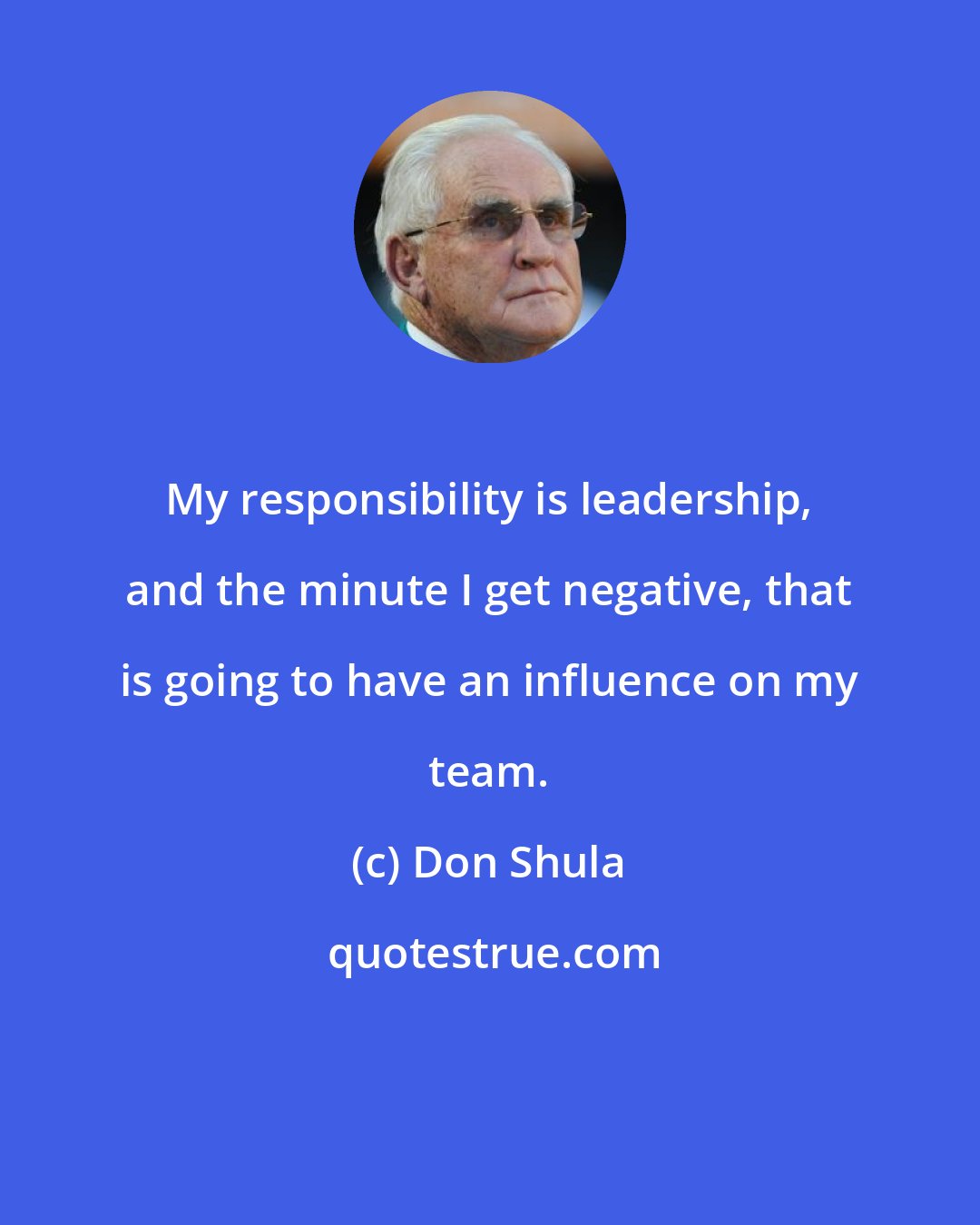 Don Shula: My responsibility is leadership, and the minute I get negative, that is going to have an influence on my team.