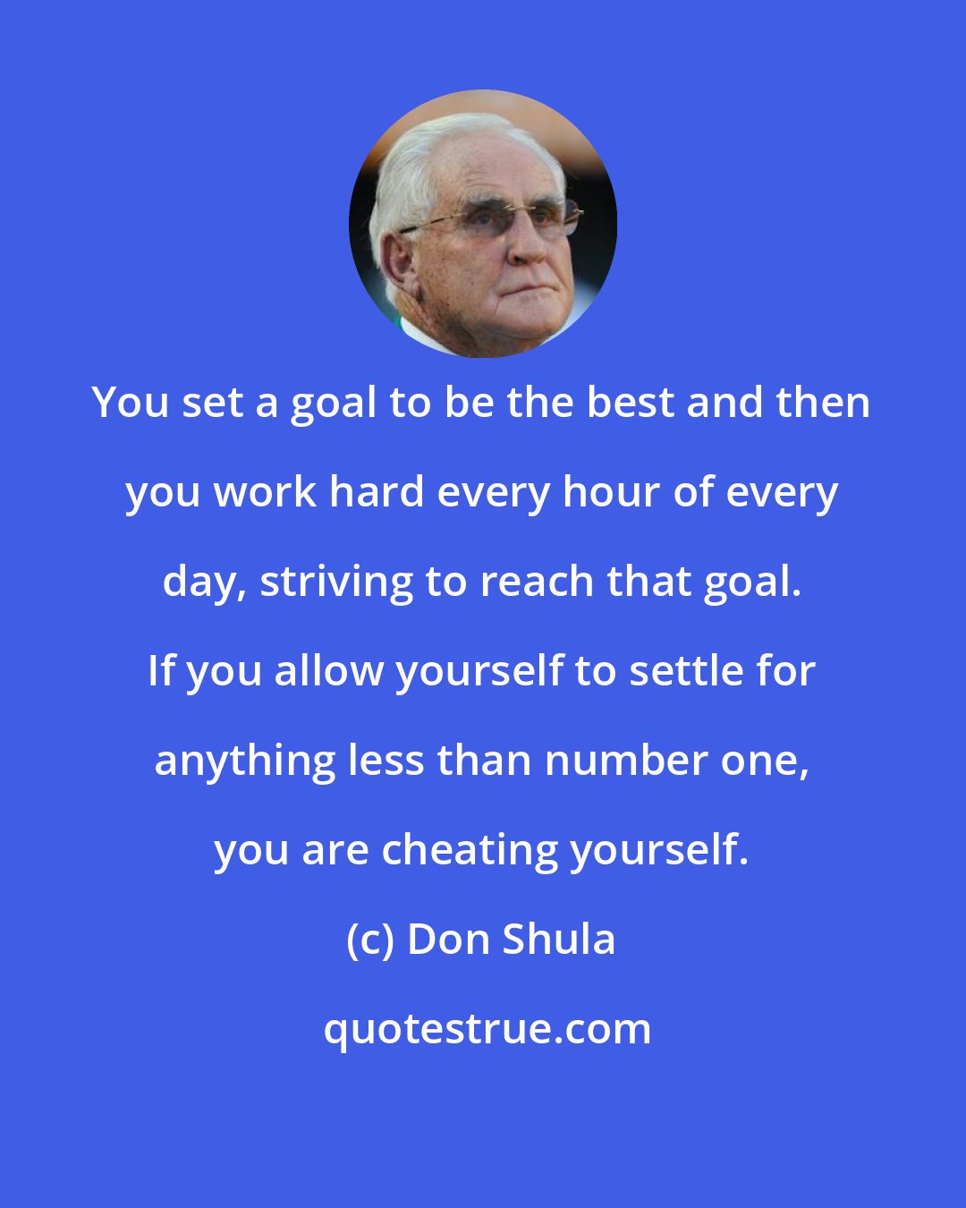 Don Shula: You set a goal to be the best and then you work hard every hour of every day, striving to reach that goal. If you allow yourself to settle for anything less than number one, you are cheating yourself.