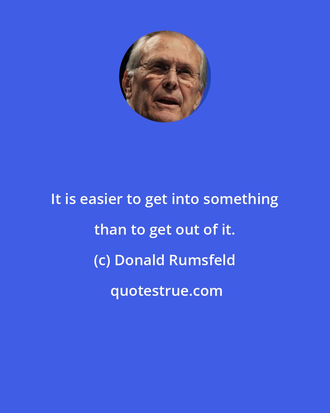 Donald Rumsfeld: It is easier to get into something than to get out of it.