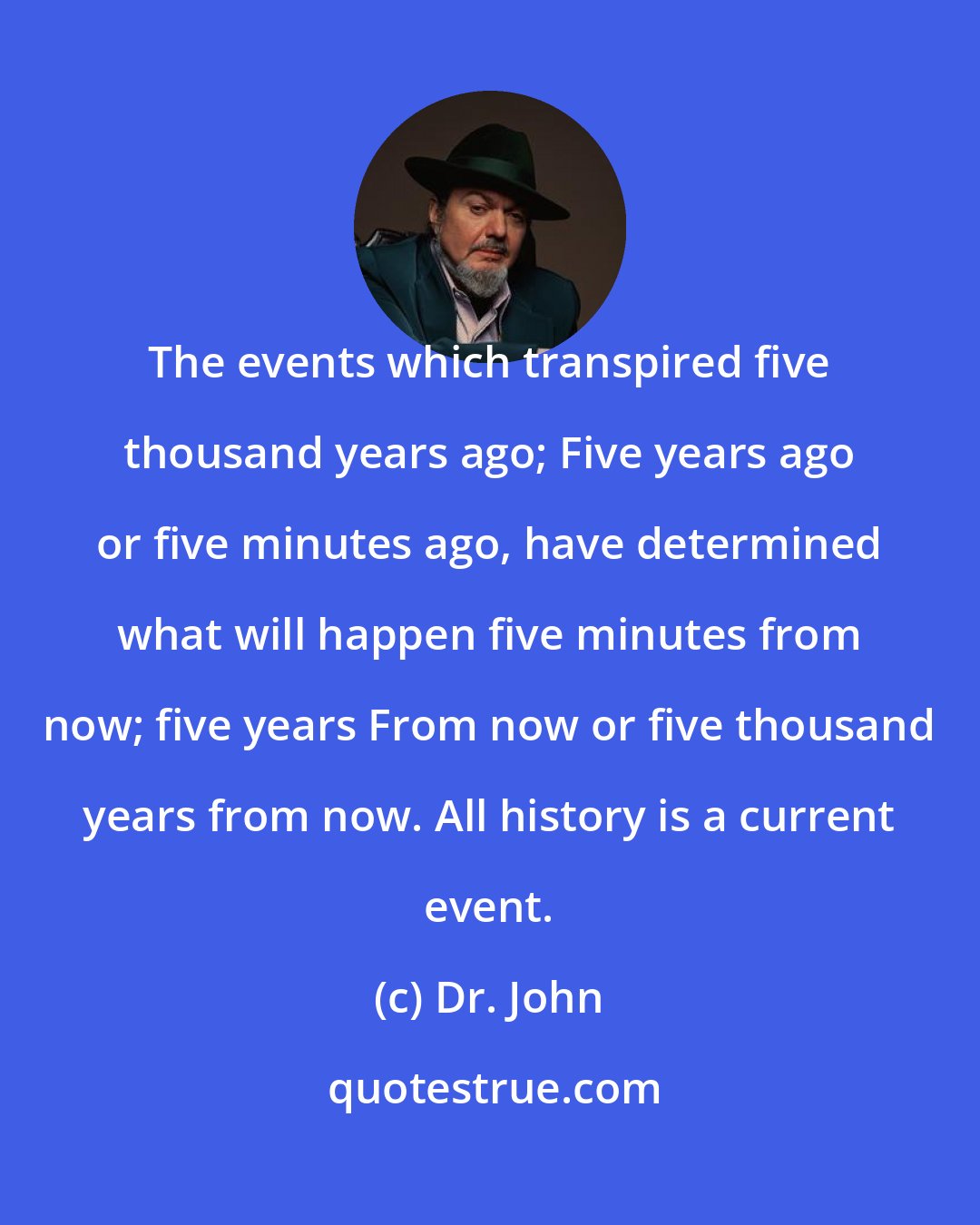 Dr. John: The events which transpired five thousand years ago; Five years ago or five minutes ago, have determined what will happen five minutes from now; five years From now or five thousand years from now. All history is a current event.