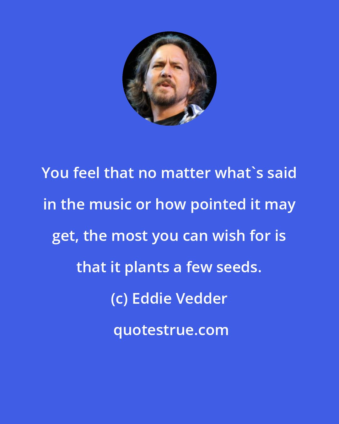 Eddie Vedder: You feel that no matter what's said in the music or how pointed it may get, the most you can wish for is that it plants a few seeds.