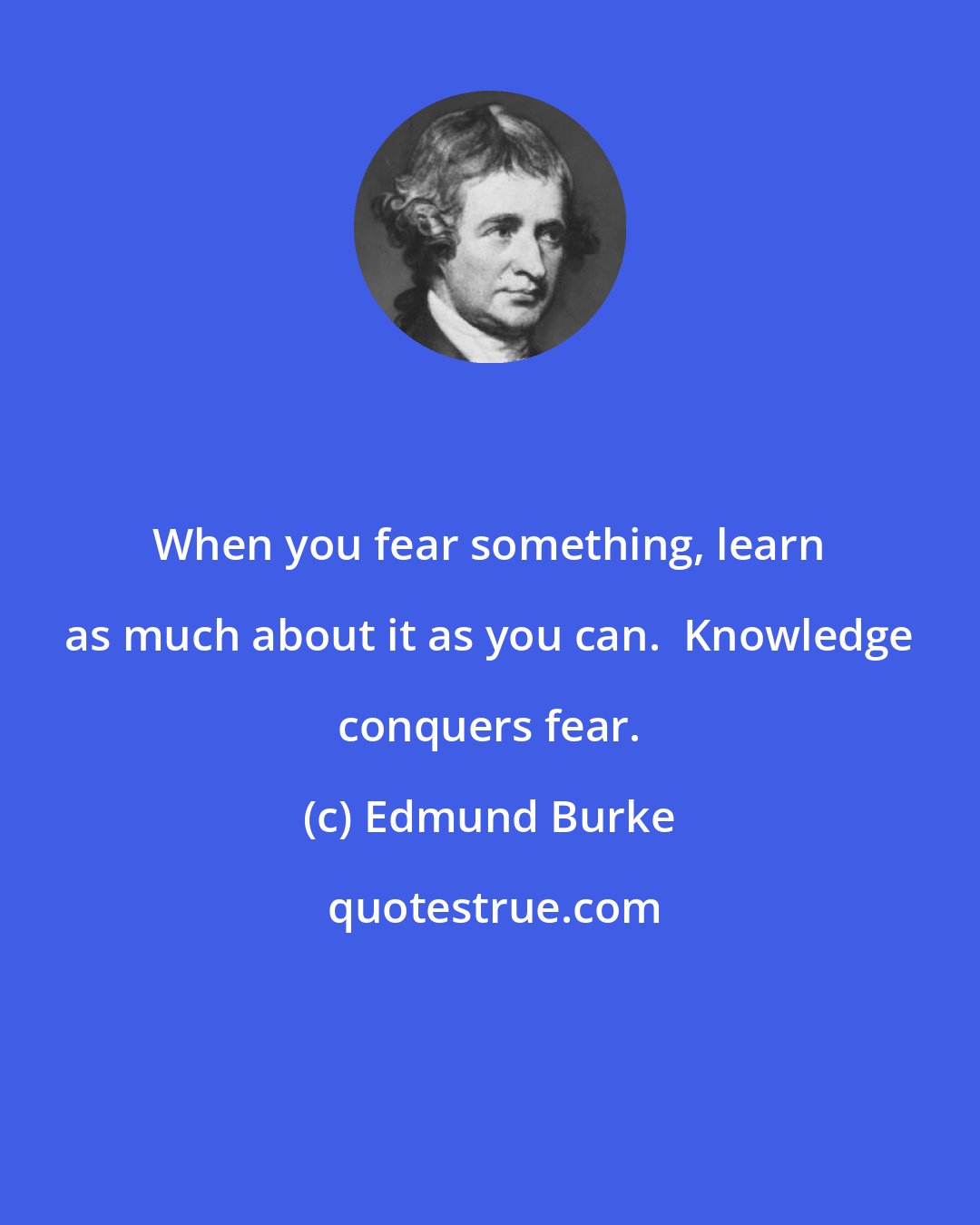 Edmund Burke: When you fear something, learn as much about it as you can.  Knowledge conquers fear.