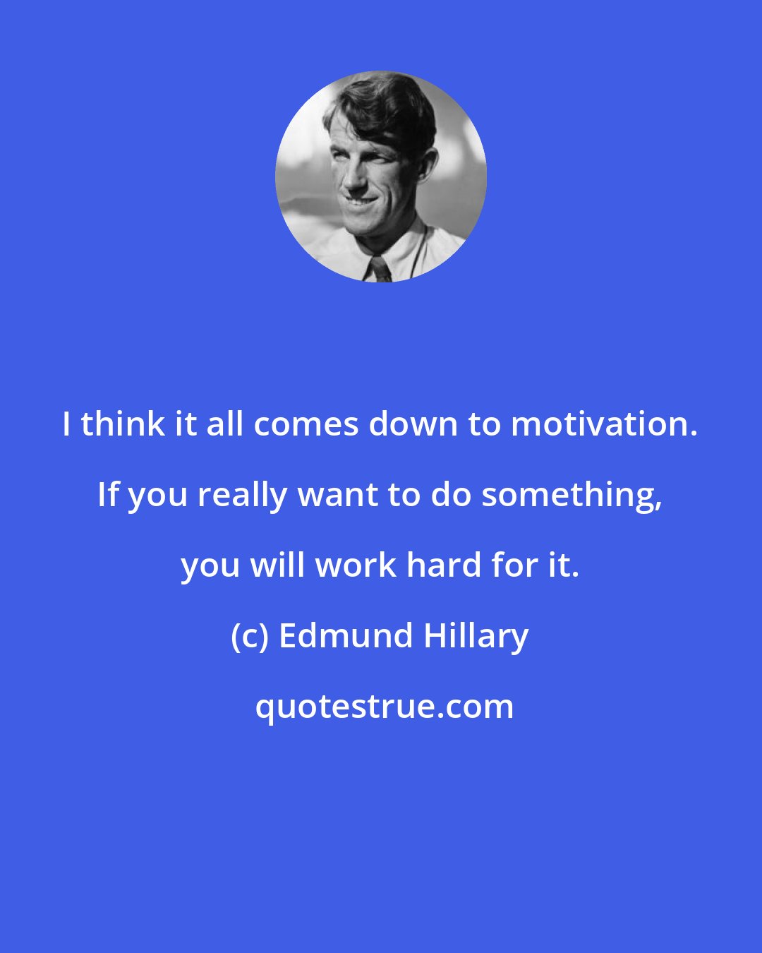 Edmund Hillary: I think it all comes down to motivation. If you really want to do something, you will work hard for it.