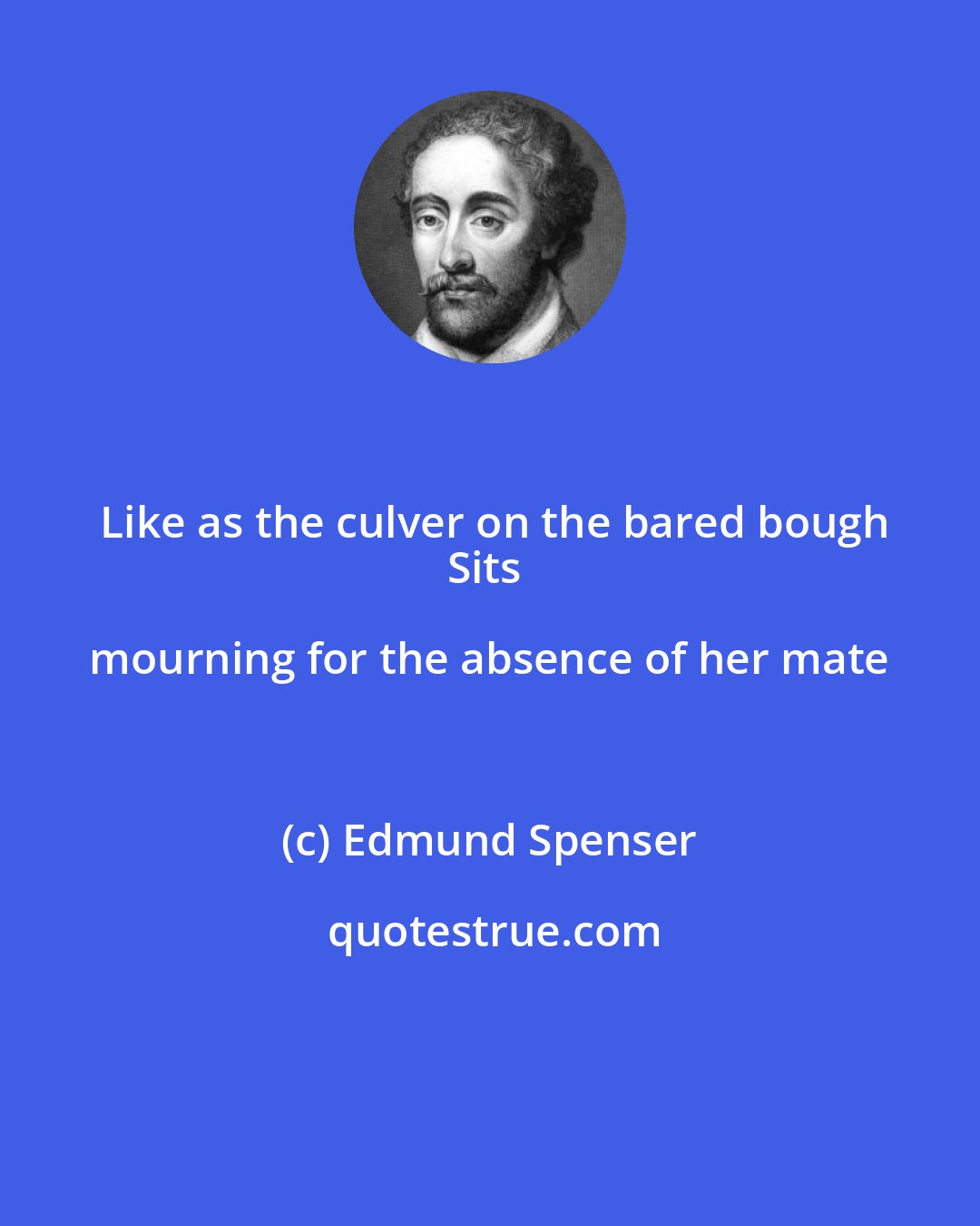 Edmund Spenser: Like as the culver on the bared bough
Sits mourning for the absence of her mate