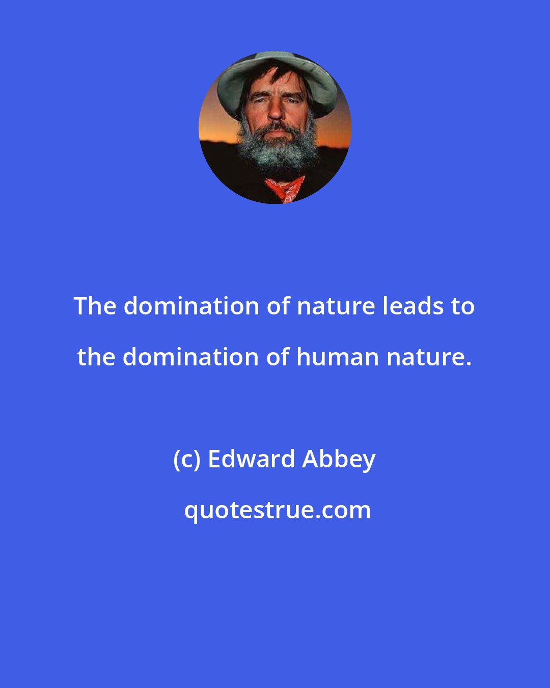 Edward Abbey: The domination of nature leads to the domination of human nature.