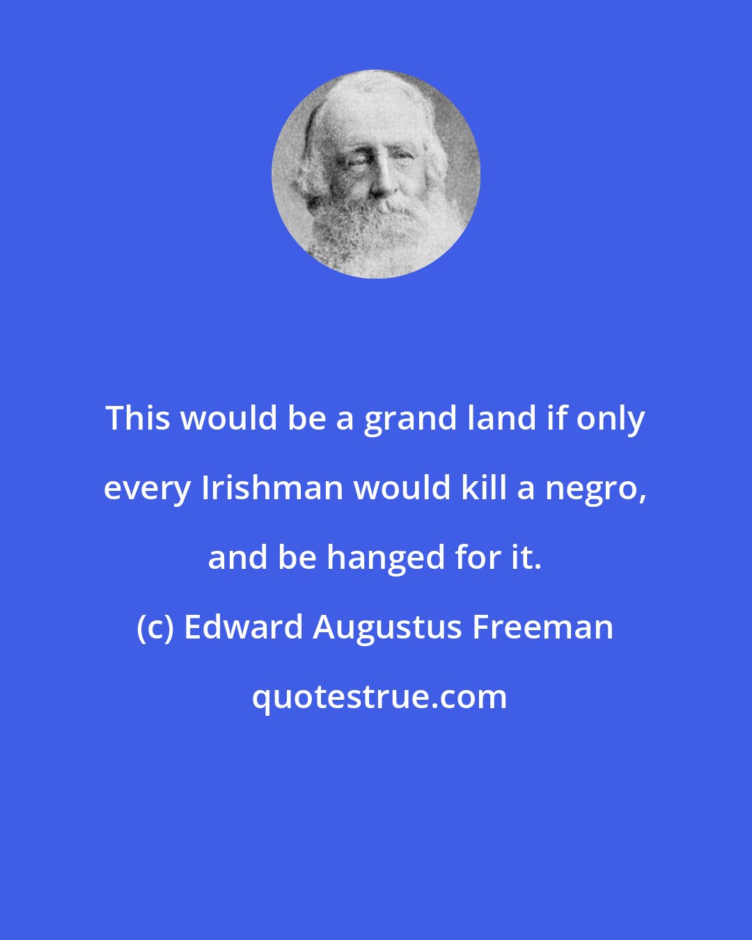 Edward Augustus Freeman: This would be a grand land if only every Irishman would kill a negro, and be hanged for it.