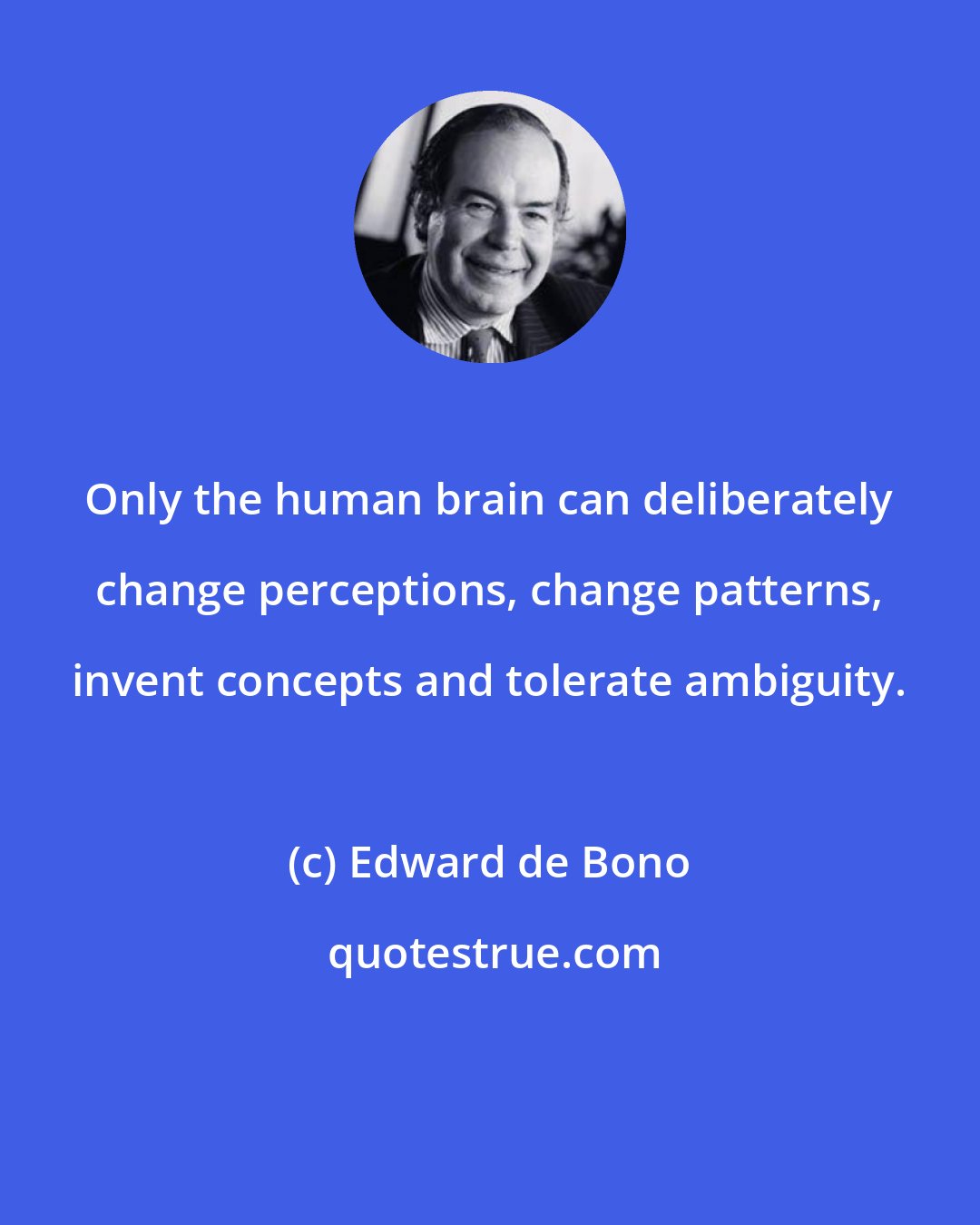 Edward de Bono: Only the human brain can deliberately change perceptions, change patterns, invent concepts and tolerate ambiguity.