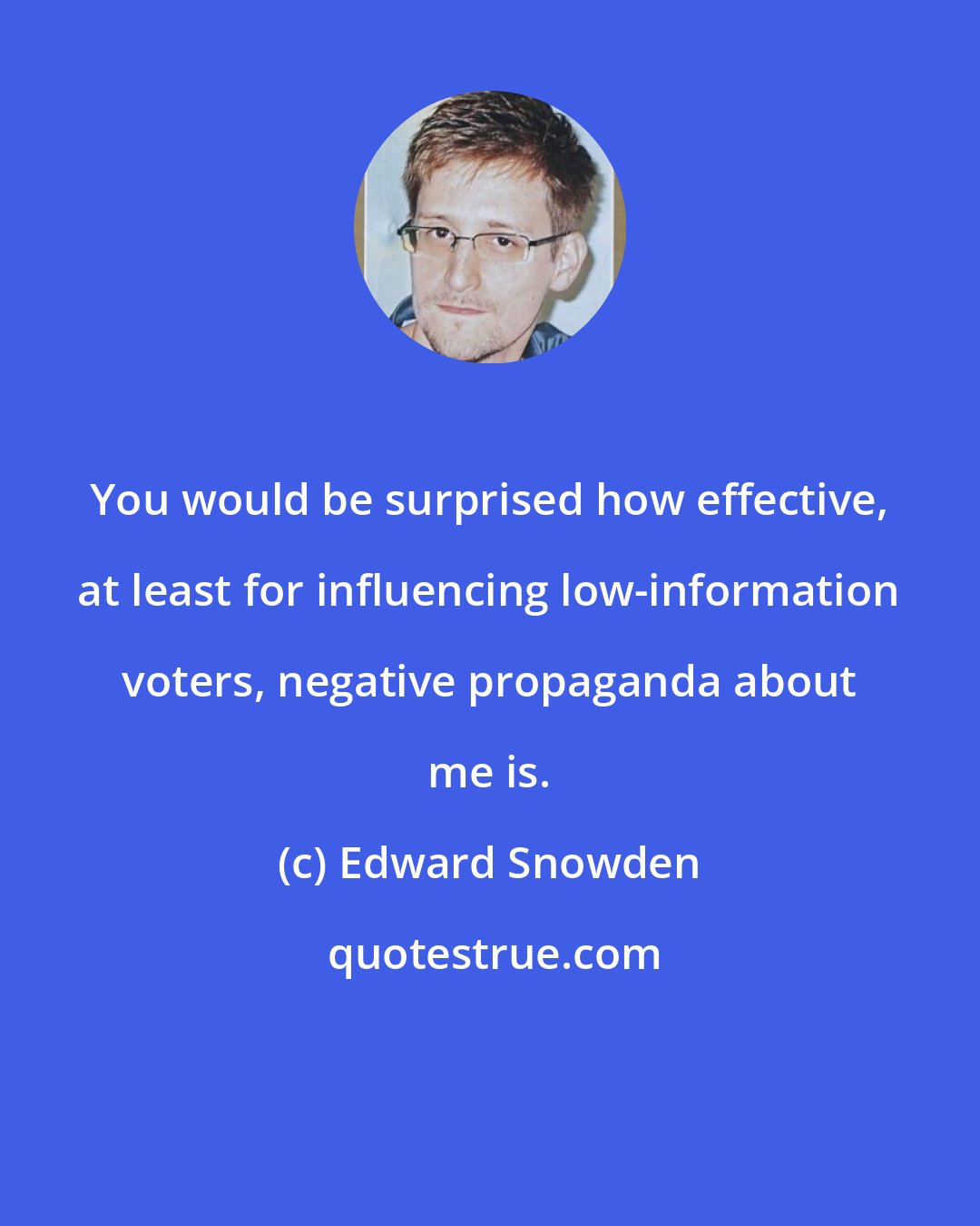 Edward Snowden: You would be surprised how effective, at least for influencing low-information voters, negative propaganda about me is.