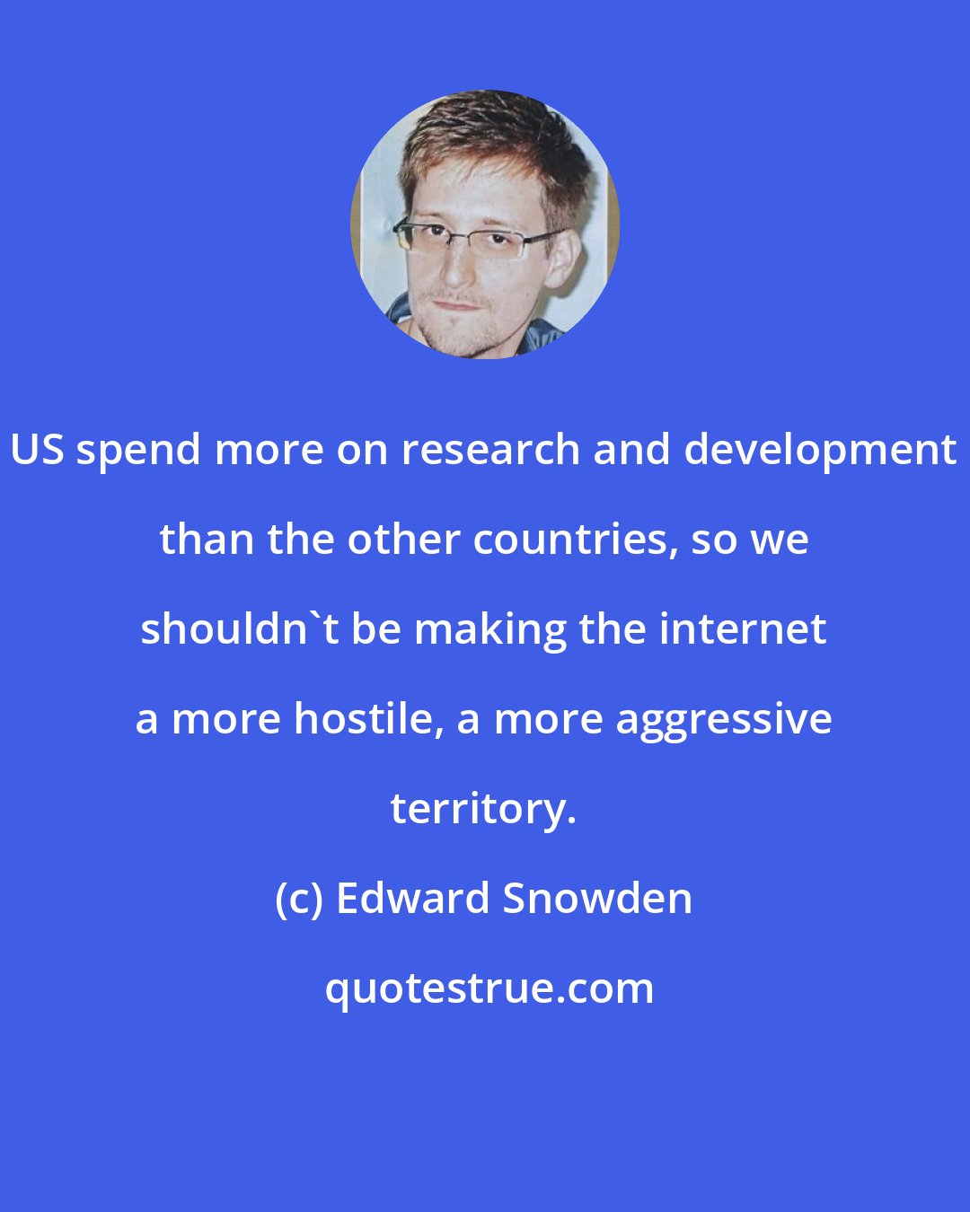 Edward Snowden: US spend more on research and development than the other countries, so we shouldn't be making the internet a more hostile, a more aggressive territory.