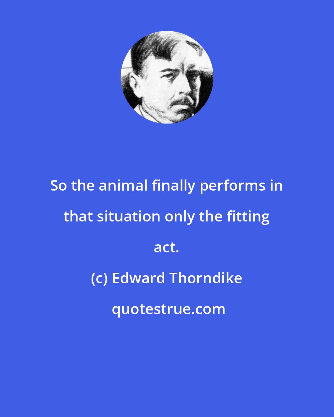 Edward Thorndike: So the animal finally performs in that situation only the fitting act.