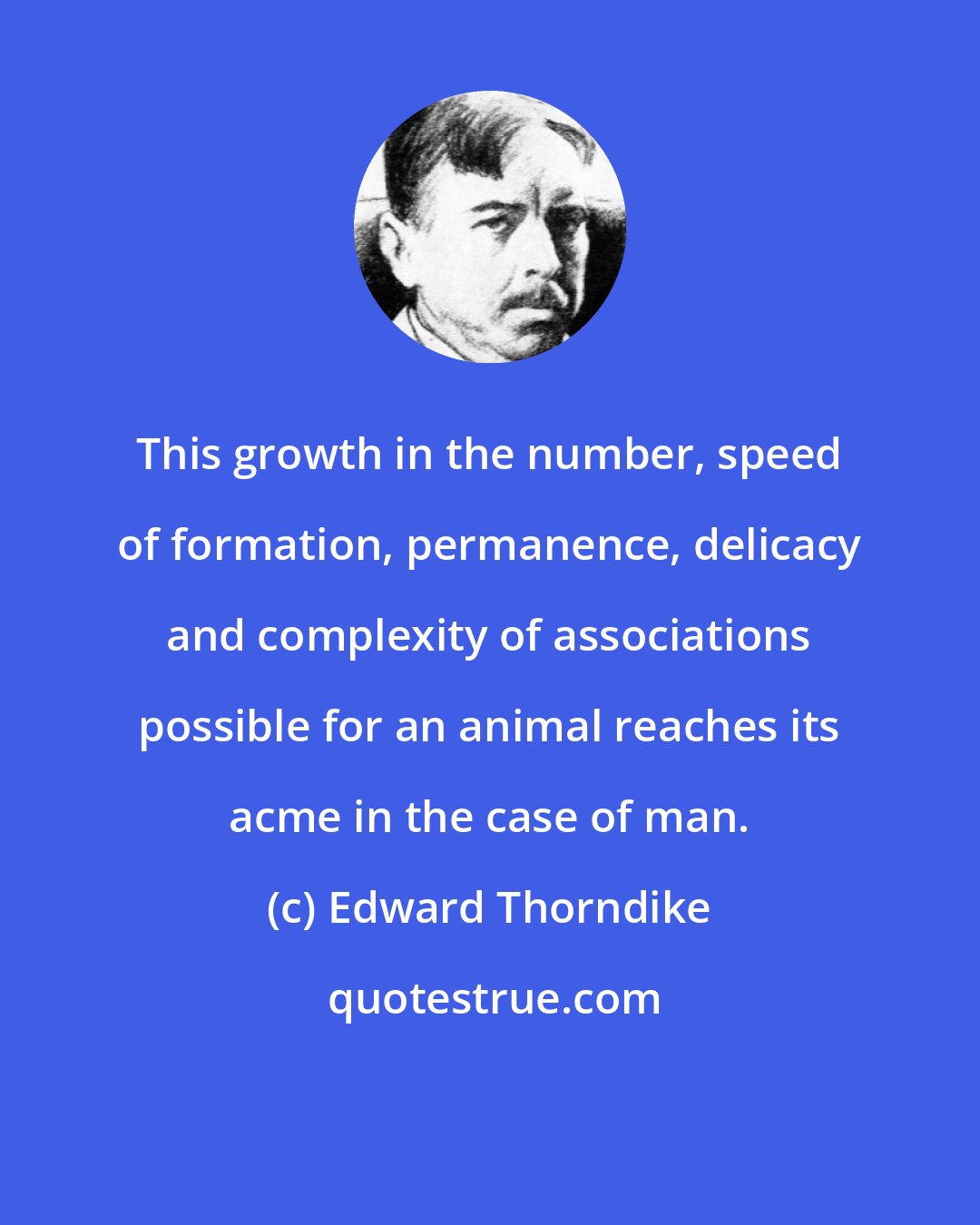 Edward Thorndike: This growth in the number, speed of formation, permanence, delicacy and complexity of associations possible for an animal reaches its acme in the case of man.