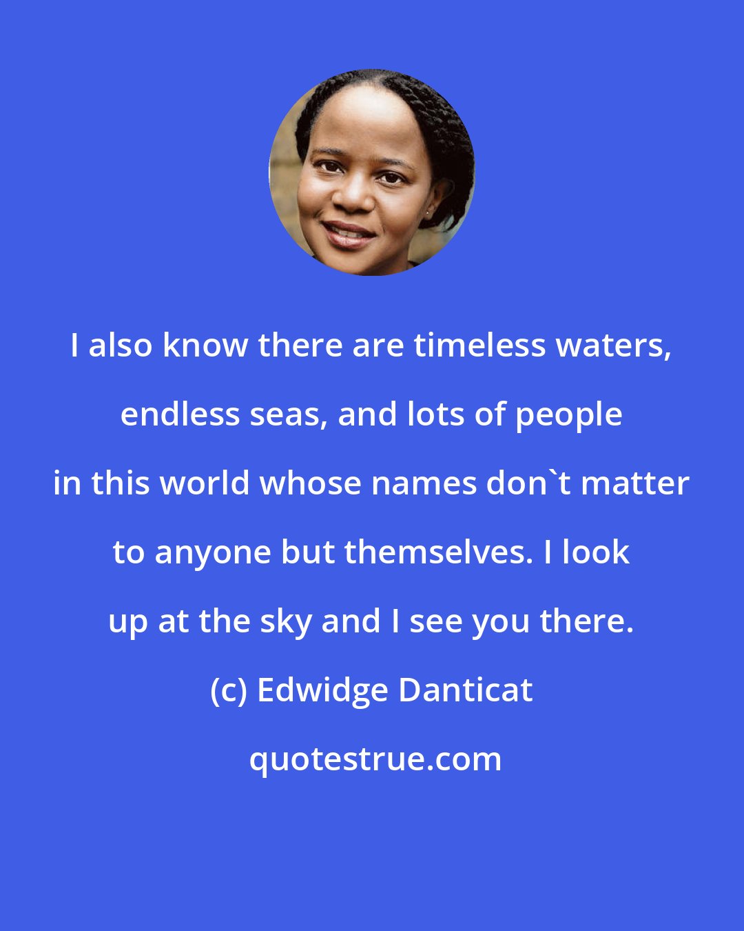 Edwidge Danticat: I also know there are timeless waters, endless seas, and lots of people in this world whose names don't matter to anyone but themselves. I look up at the sky and I see you there.