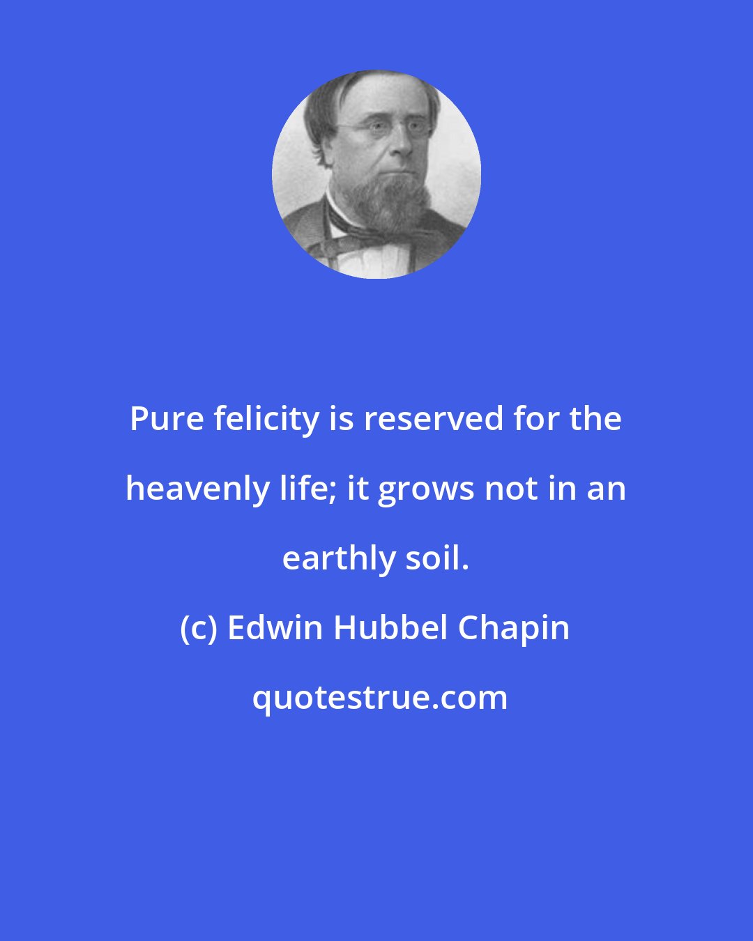 Edwin Hubbel Chapin: Pure felicity is reserved for the heavenly life; it grows not in an earthly soil.