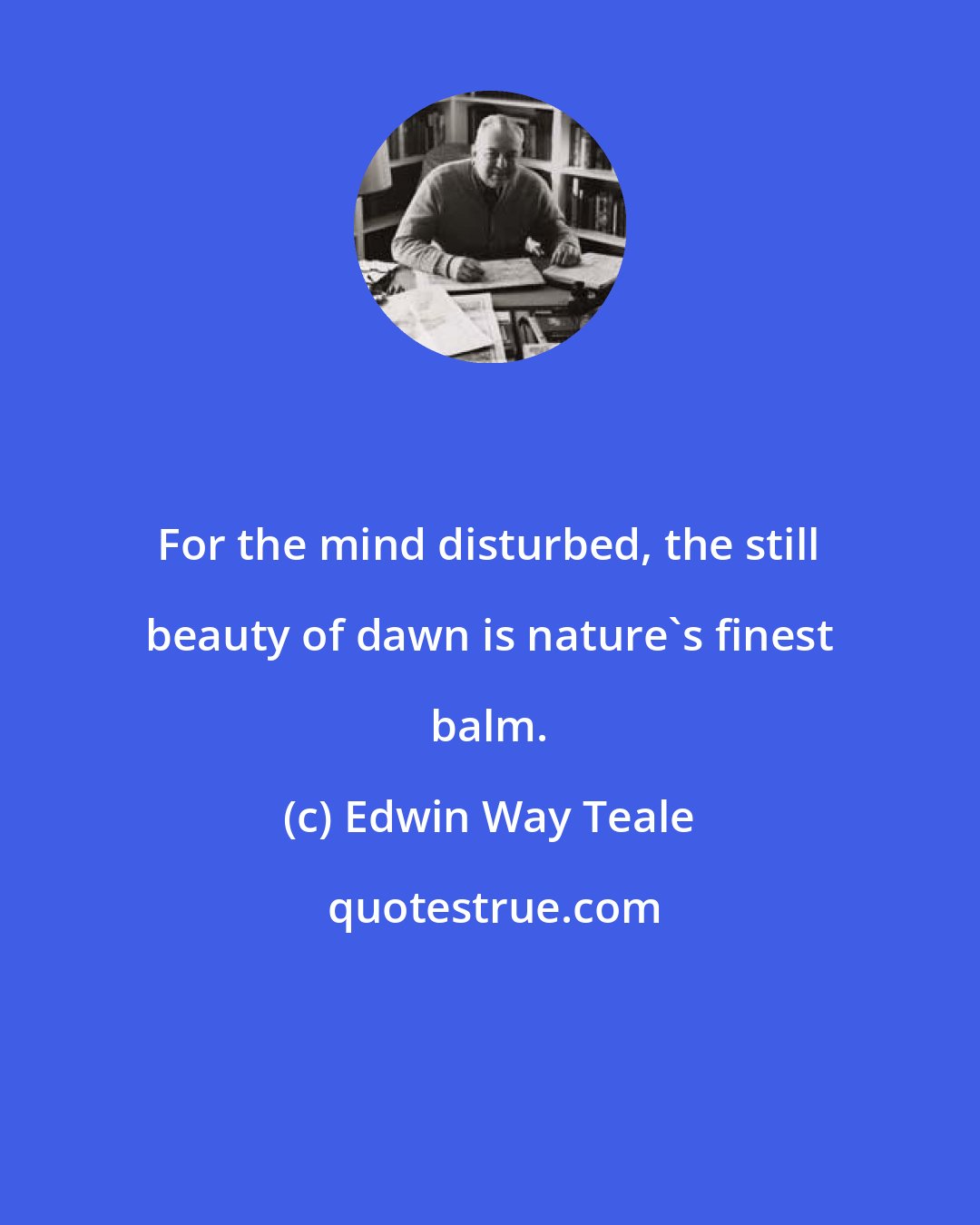 Edwin Way Teale: For the mind disturbed, the still beauty of dawn is nature's finest balm.