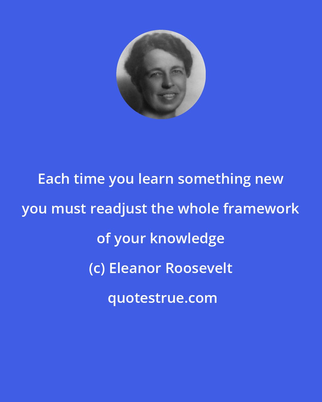 Eleanor Roosevelt: Each time you learn something new you must readjust the whole framework of your knowledge