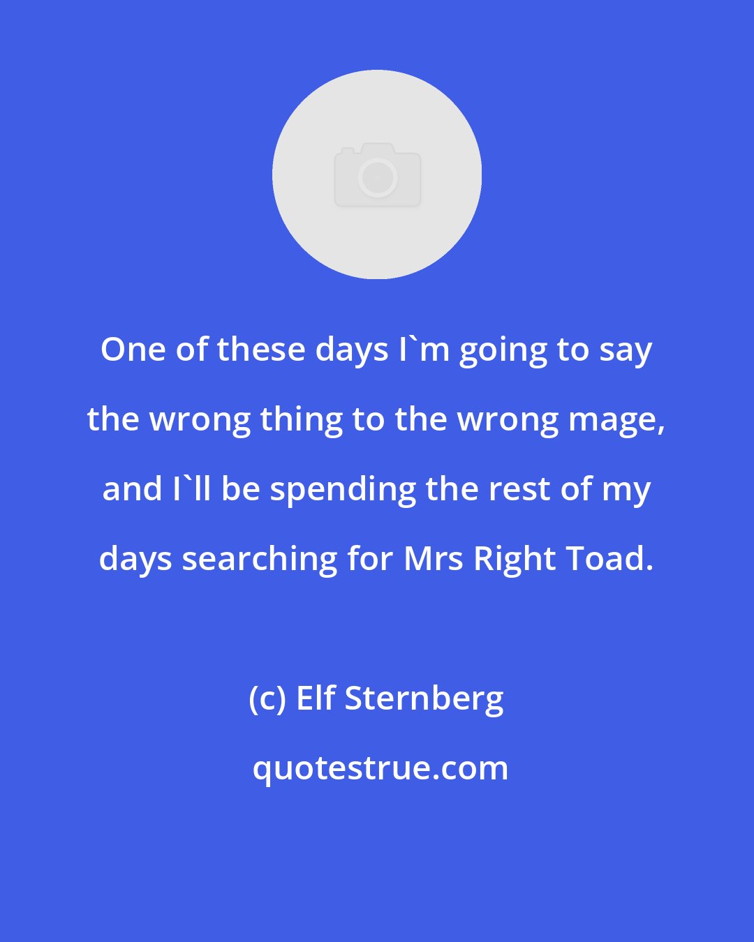 Elf Sternberg: One of these days I'm going to say the wrong thing to the wrong mage, and I'll be spending the rest of my days searching for Mrs Right Toad.