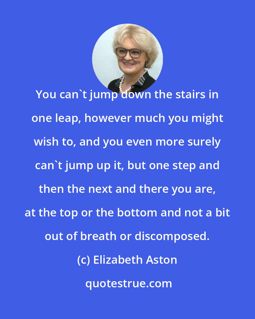 Elizabeth Aston: You can't jump down the stairs in one leap, however much you might wish to, and you even more surely can't jump up it, but one step and then the next and there you are, at the top or the bottom and not a bit out of breath or discomposed.