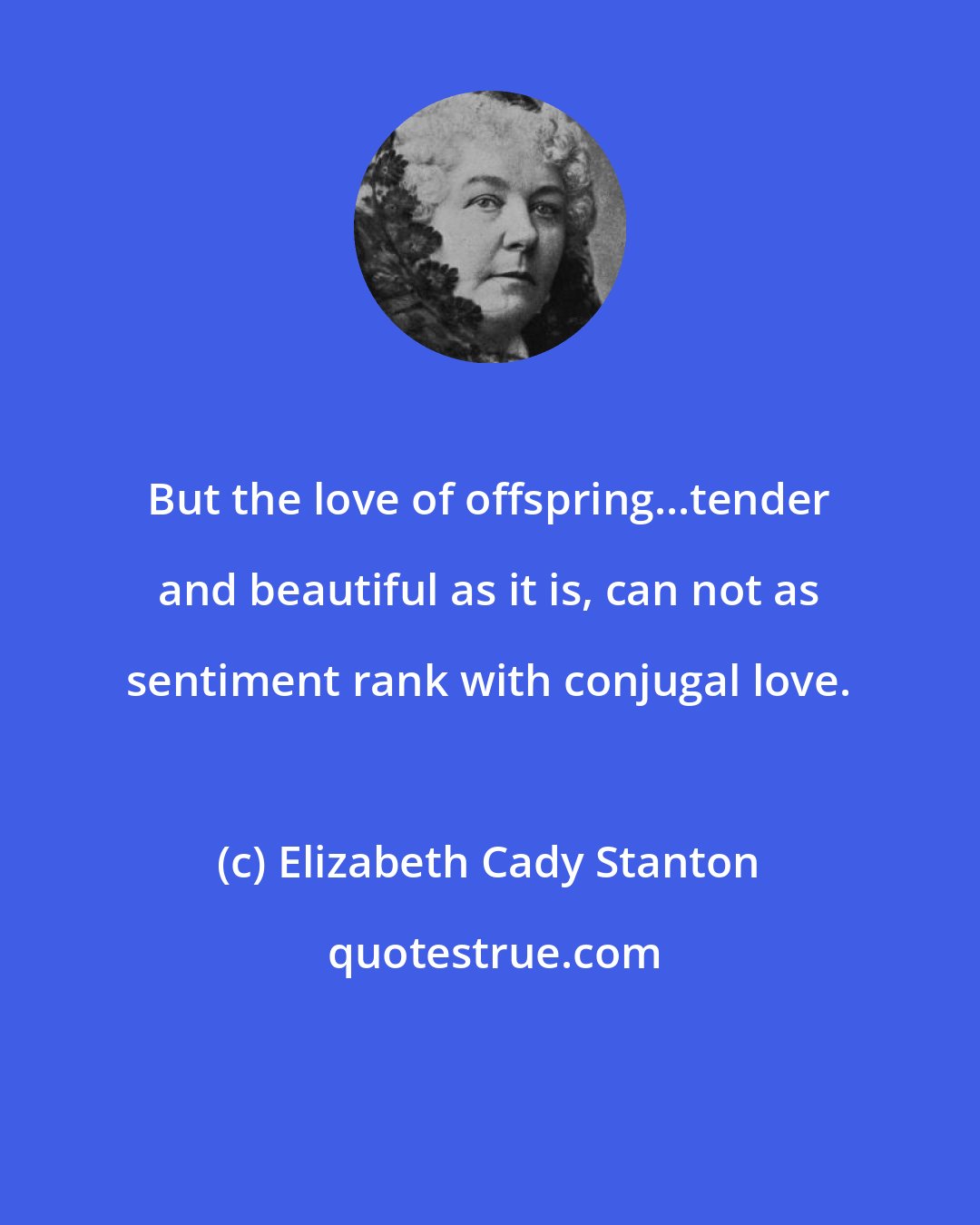 Elizabeth Cady Stanton: But the love of offspring...tender and beautiful as it is, can not as sentiment rank with conjugal love.