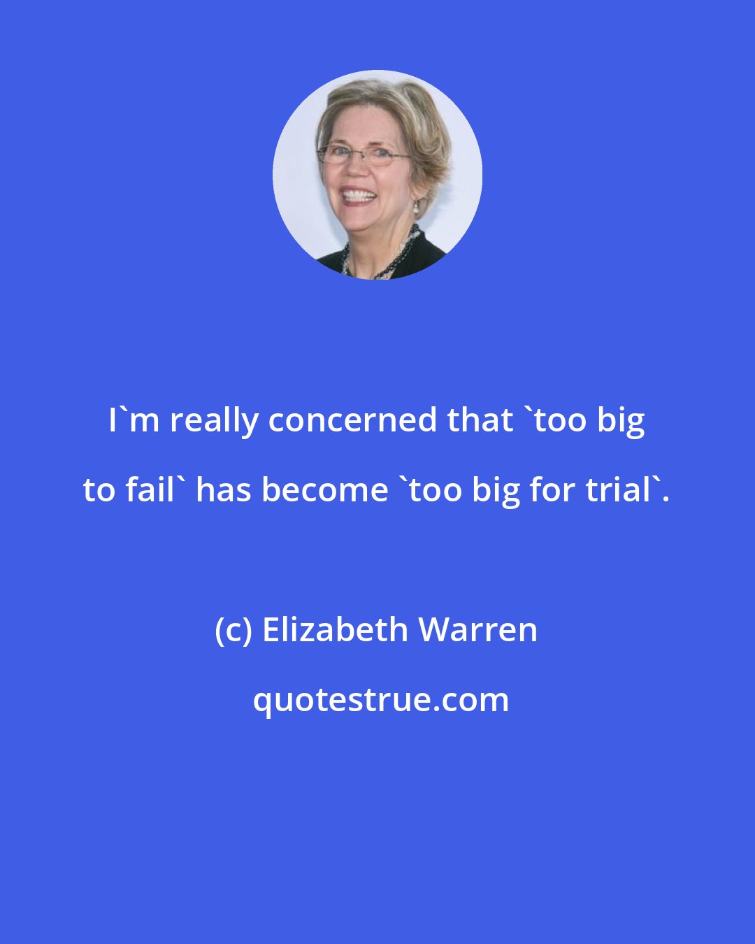 Elizabeth Warren: I'm really concerned that 'too big to fail' has become 'too big for trial'.