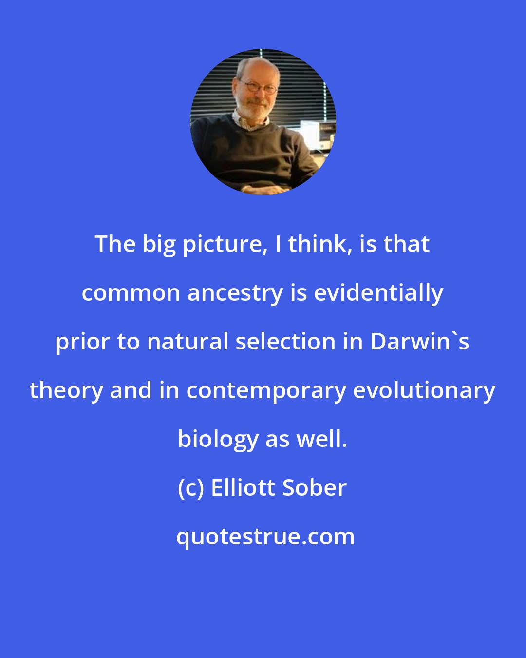 Elliott Sober: The big picture, I think, is that common ancestry is evidentially prior to natural selection in Darwin's theory and in contemporary evolutionary biology as well.