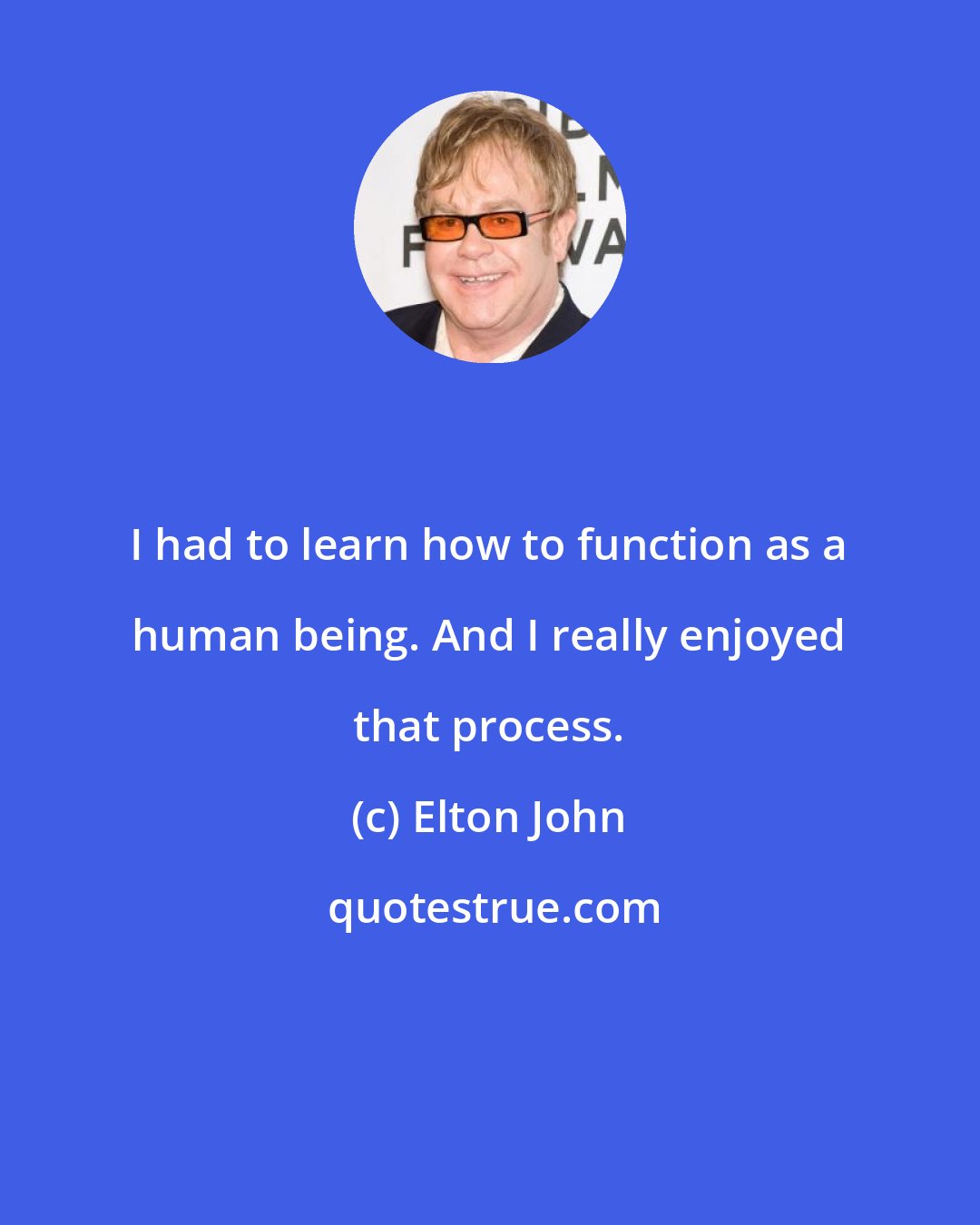 Elton John: I had to learn how to function as a human being. And I really enjoyed that process.