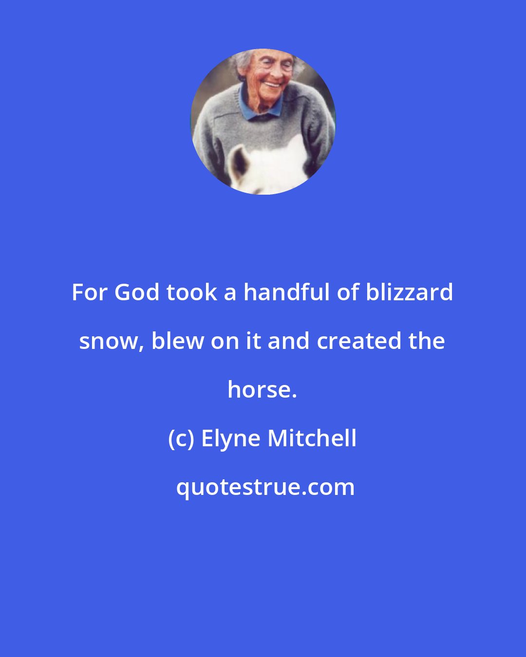 Elyne Mitchell: For God took a handful of blizzard snow, blew on it and created the horse.